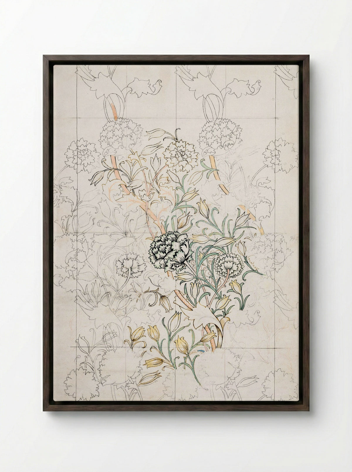 Study for 'Wild Tulip' Wallpaper - William Morris - Framed Canvas Dark Wood