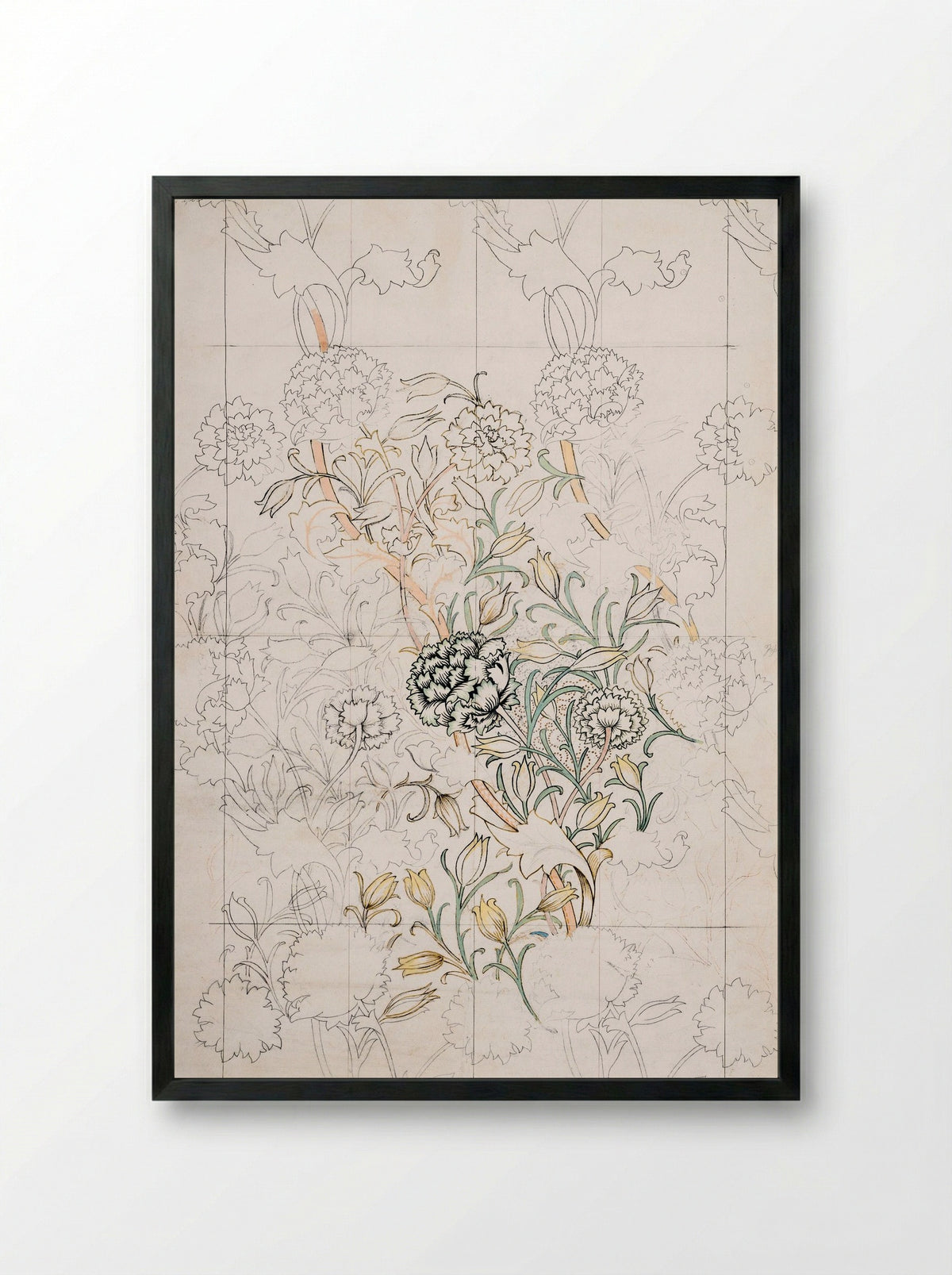 Study for 'Wild Tulip' Wallpaper - William Morris - Framed Print Black
