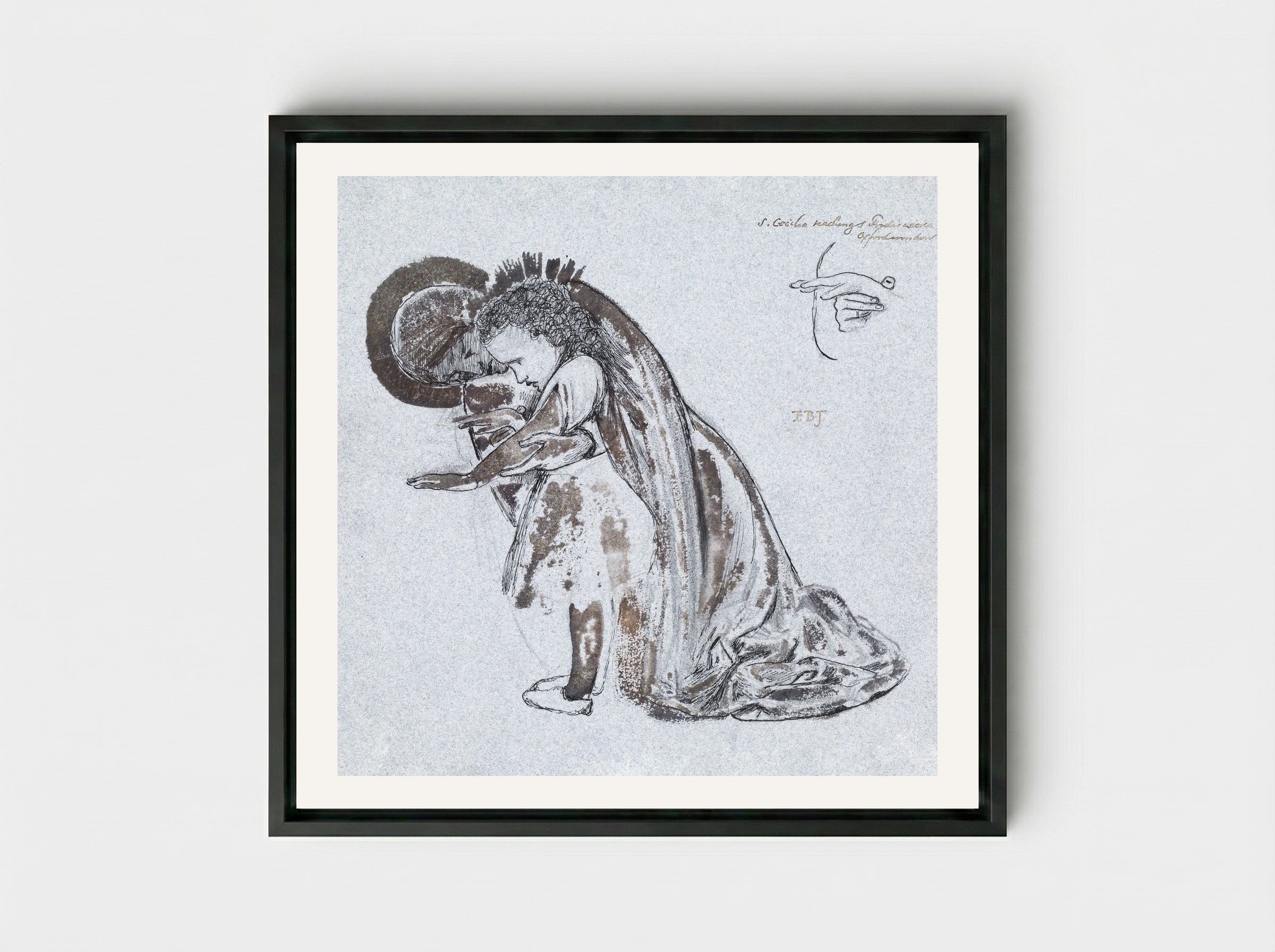 Study of St Cecilia Teaching St Frideswide - Edward Burne-Jones - Framed Canvas Black