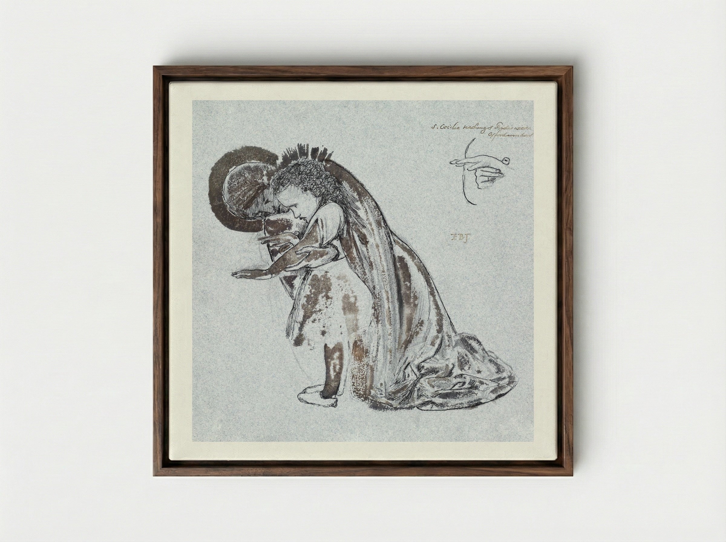 Study of St Cecilia Teaching St Frideswide - Edward Burne-Jones - Framed Canvas Dark Wood