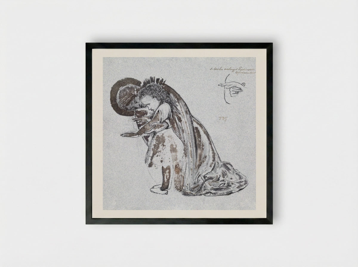 Study of St Cecilia Teaching St Frideswide - Edward Burne-Jones - Framed Print Black
