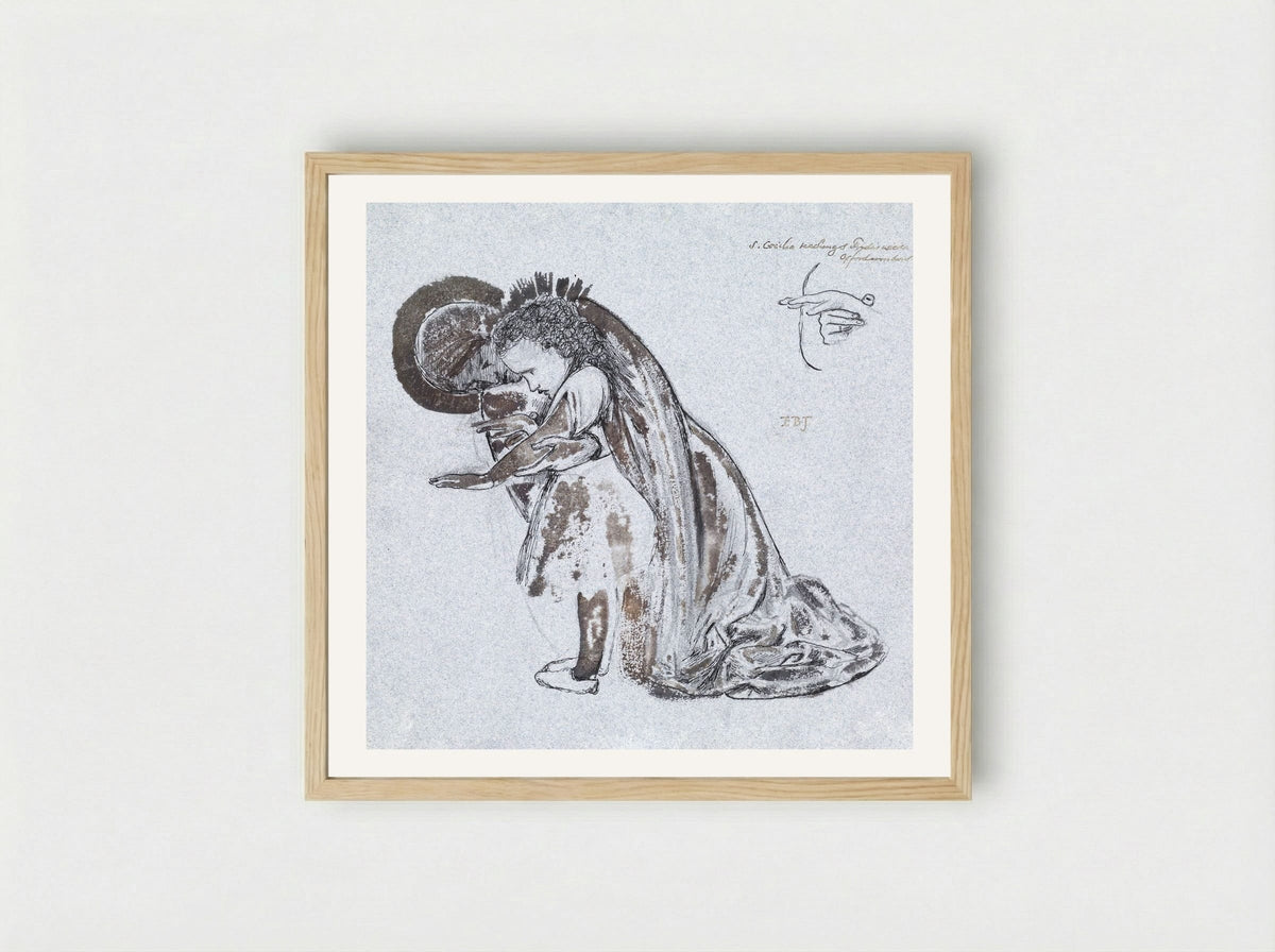 Study of St Cecilia Teaching St Frideswide - Edward Burne-Jones - Framed Print Wood