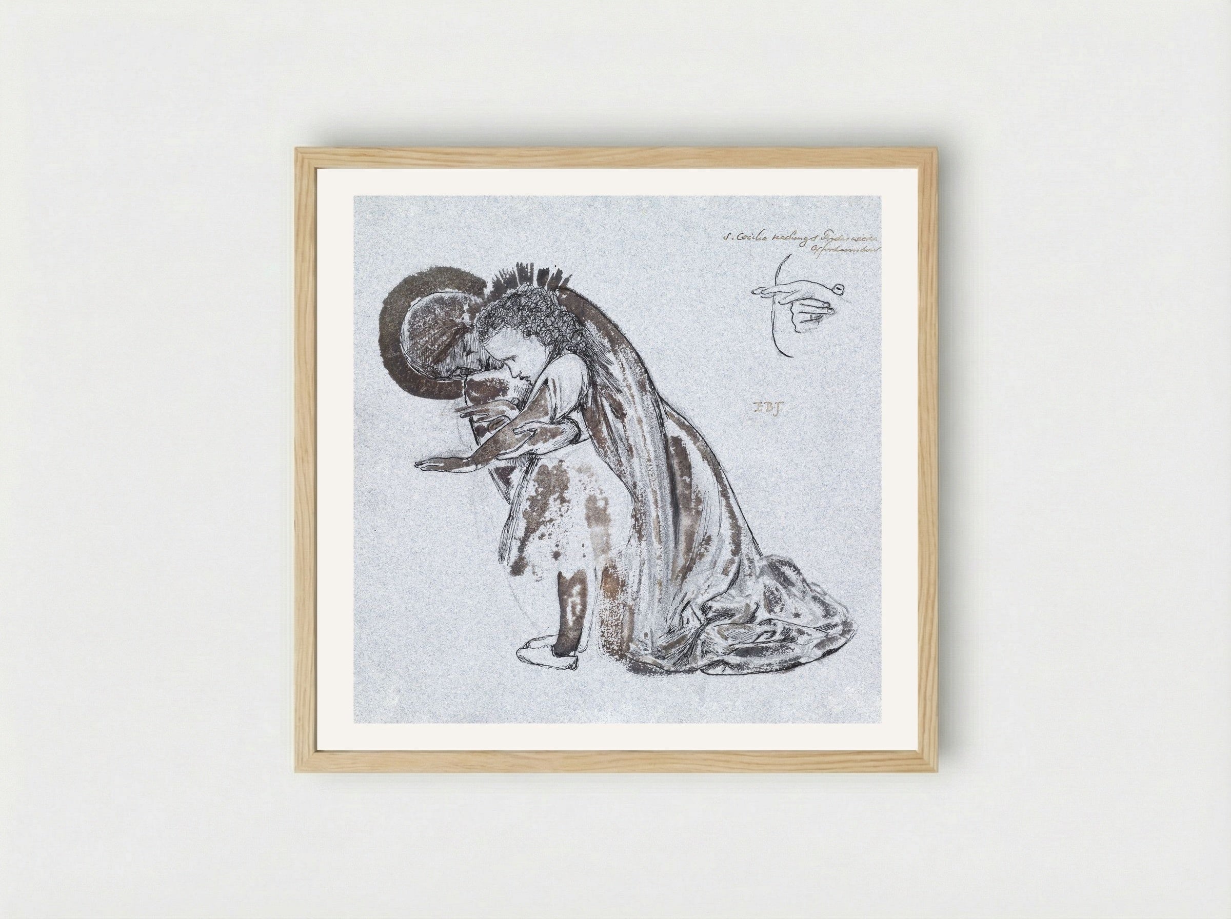 Study of St Cecilia Teaching St Frideswide - Edward Burne-Jones - Framed Print Wood