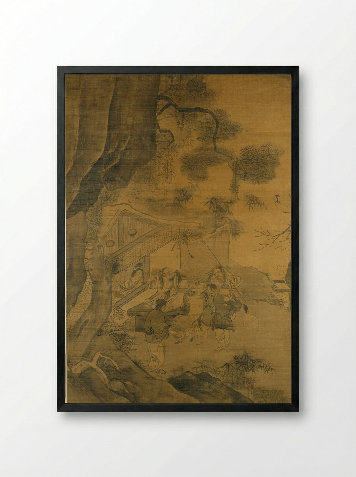 Studying a Painting - Zhang Lu - Framed Print Black