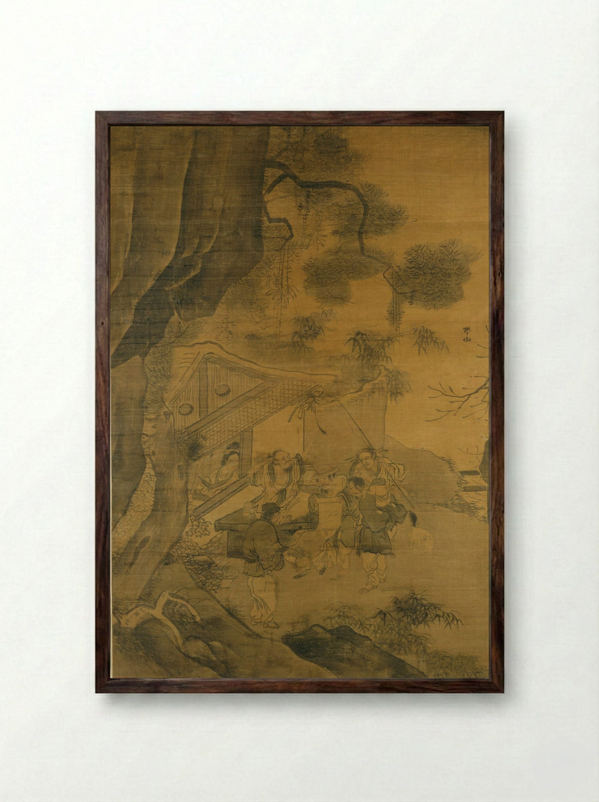Studying a Painting - Zhang Lu - Framed Print Dark Wood