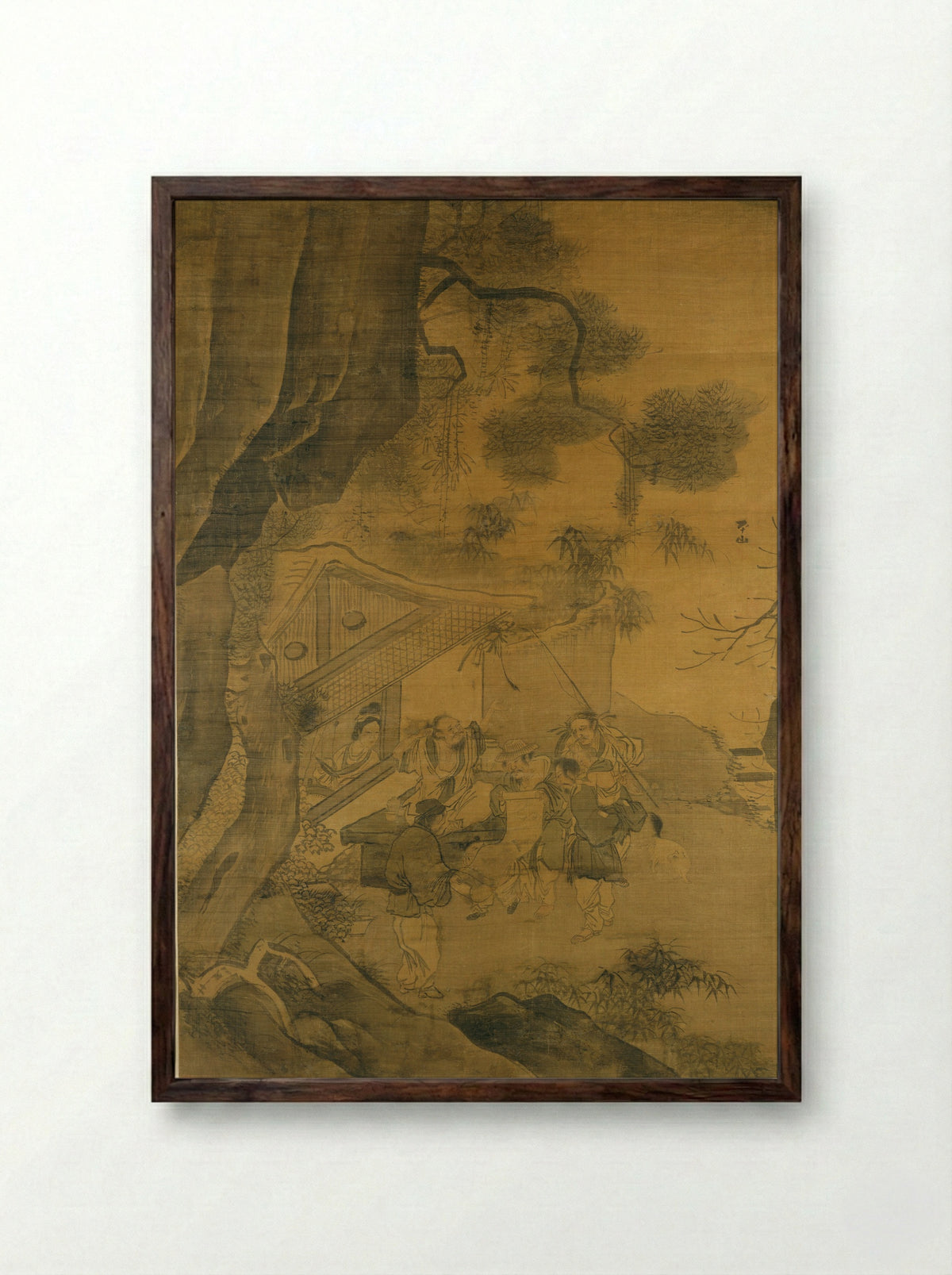 Studying a Painting - Zhang Lu - Framed Print Dark Wood