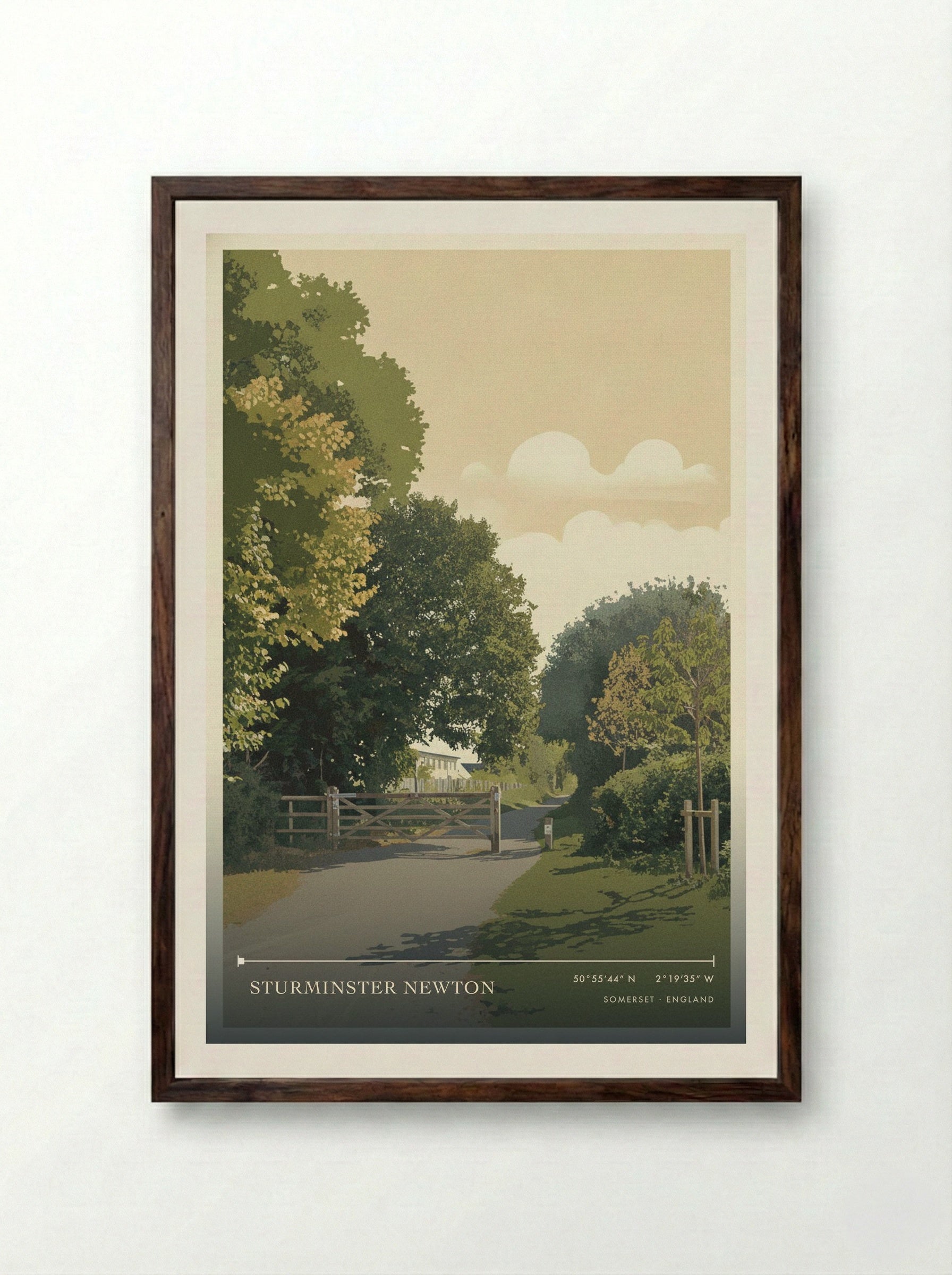 Sturminster Newton Somerset England Travel Poster - Framed Print Dark Wood