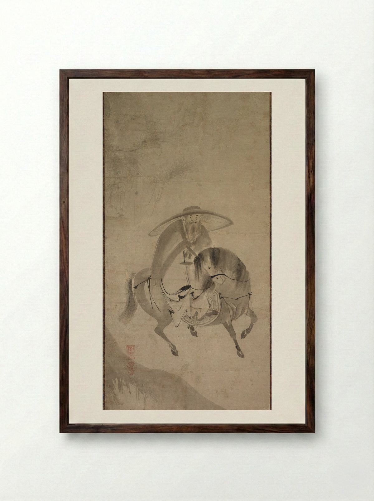Su Dongpo Riding a Donkey - Reietsu - Framed Print Dark Wood