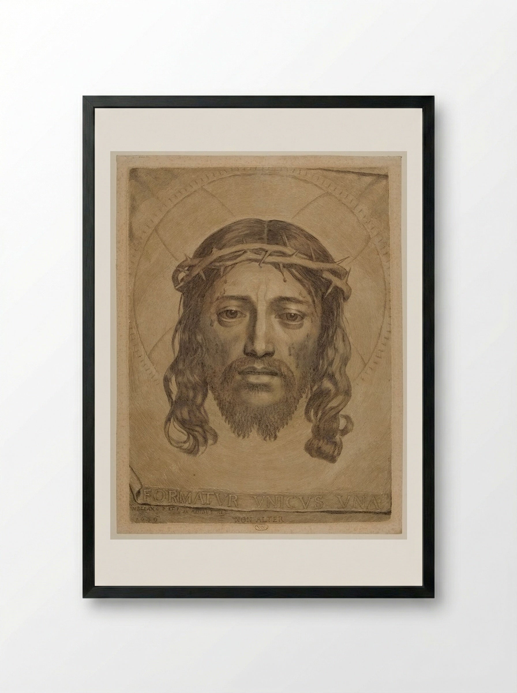 Sudarium of Saint Veronica - Claude Mellan - Framed Print Black