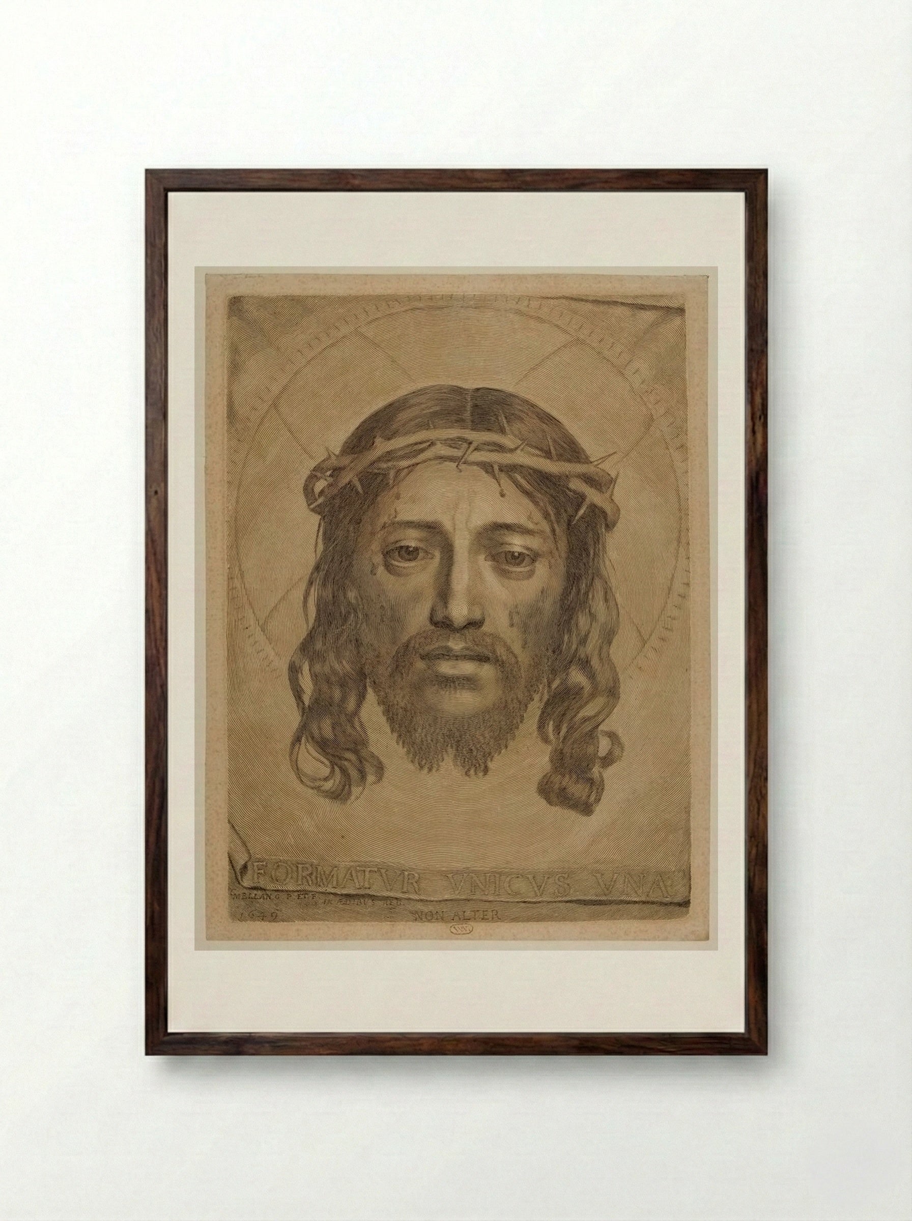 Sudarium of Saint Veronica - Claude Mellan - Framed Print Dark Wood