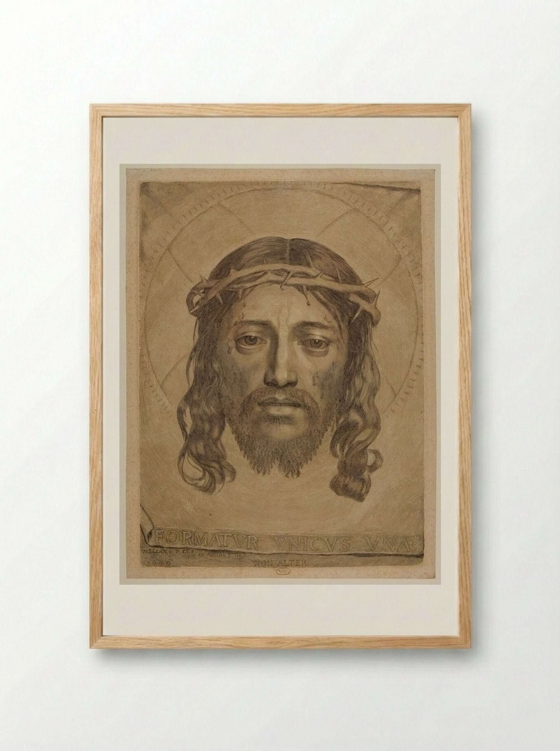 Sudarium of Saint Veronica - Claude Mellan - Framed Print Wood