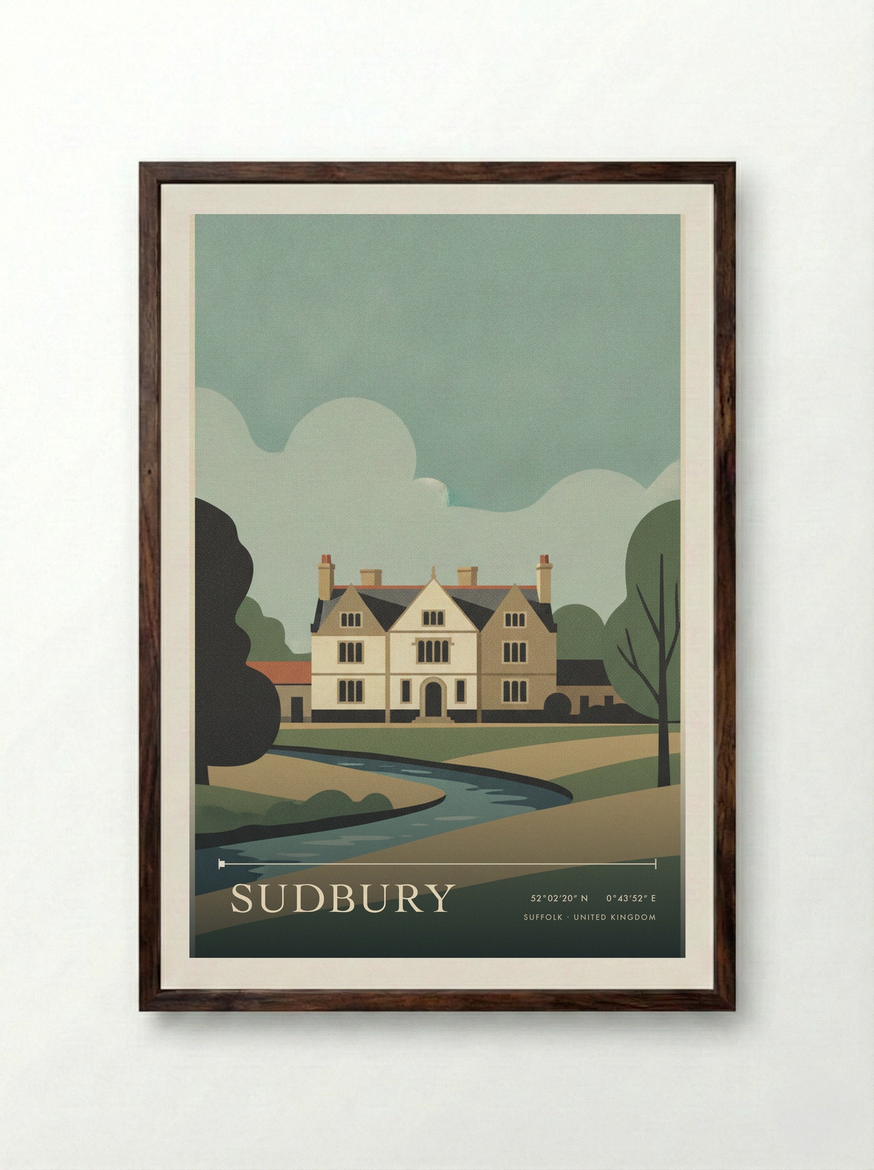 Sudbury Suffolk United Kingdom Travel Poster - Framed Print Dark Wood