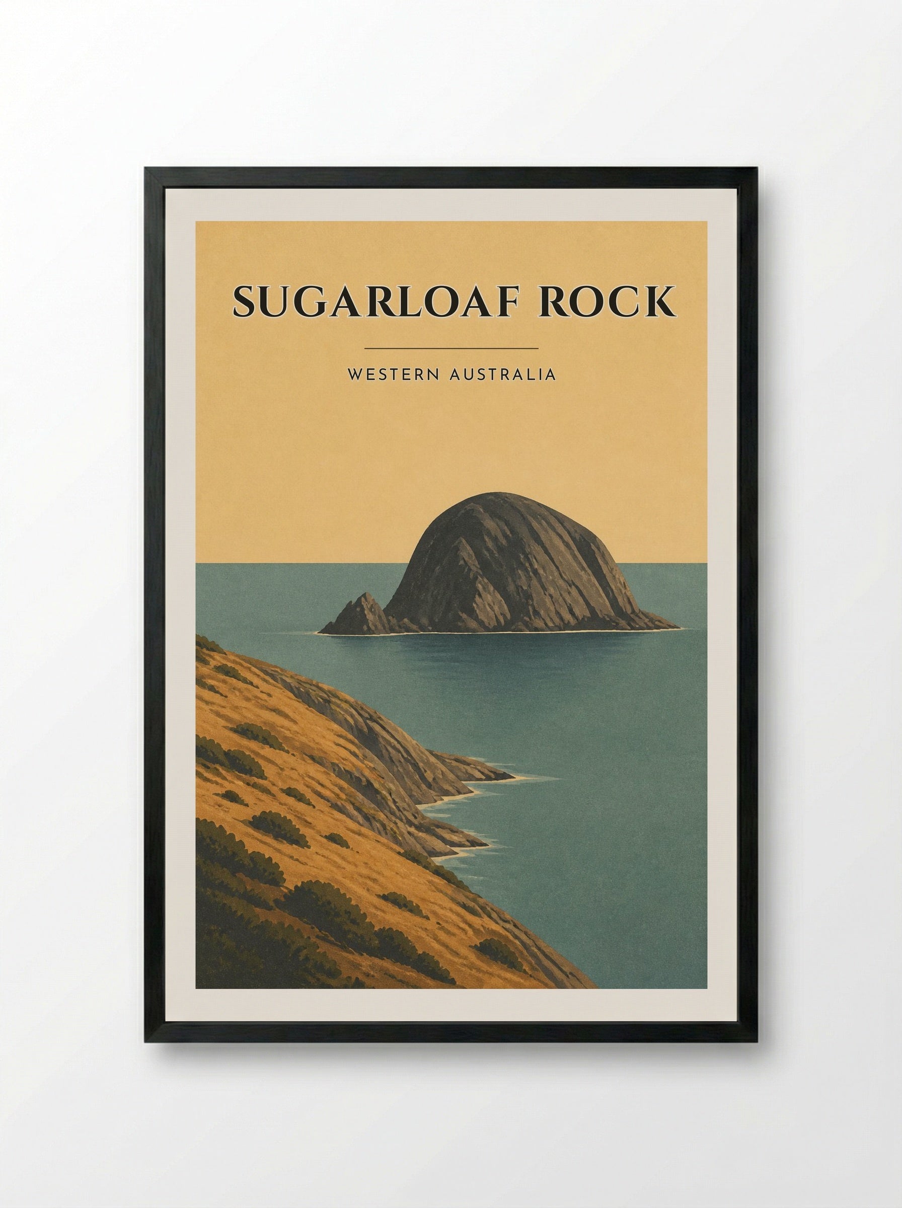Sugarloaf Rock Travel Poster Artwork - Framed Print Black