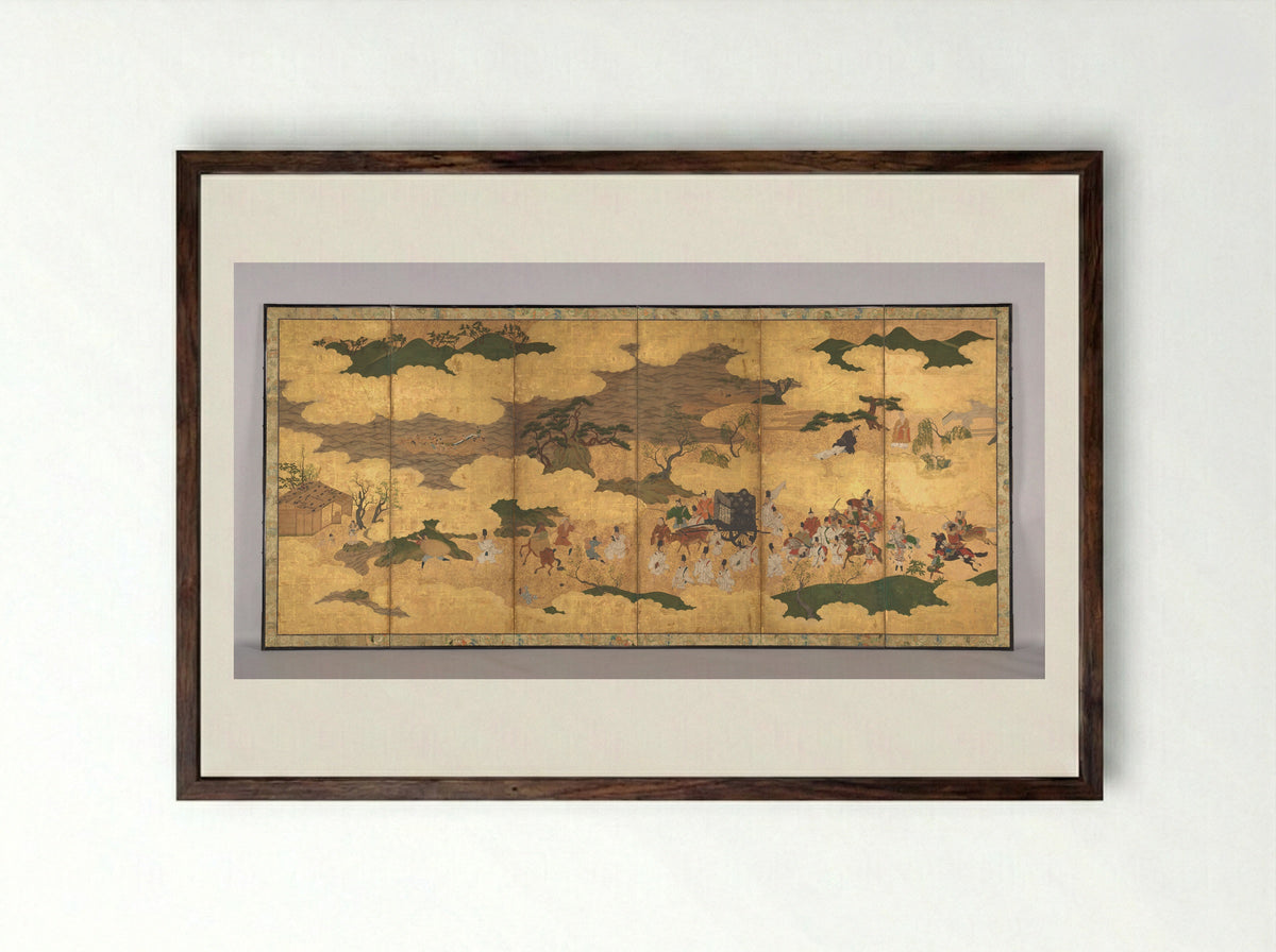 Sugawara no Michizane Being Exiled to Dazaifu - Solis Prints - Framed Print Dark Wood