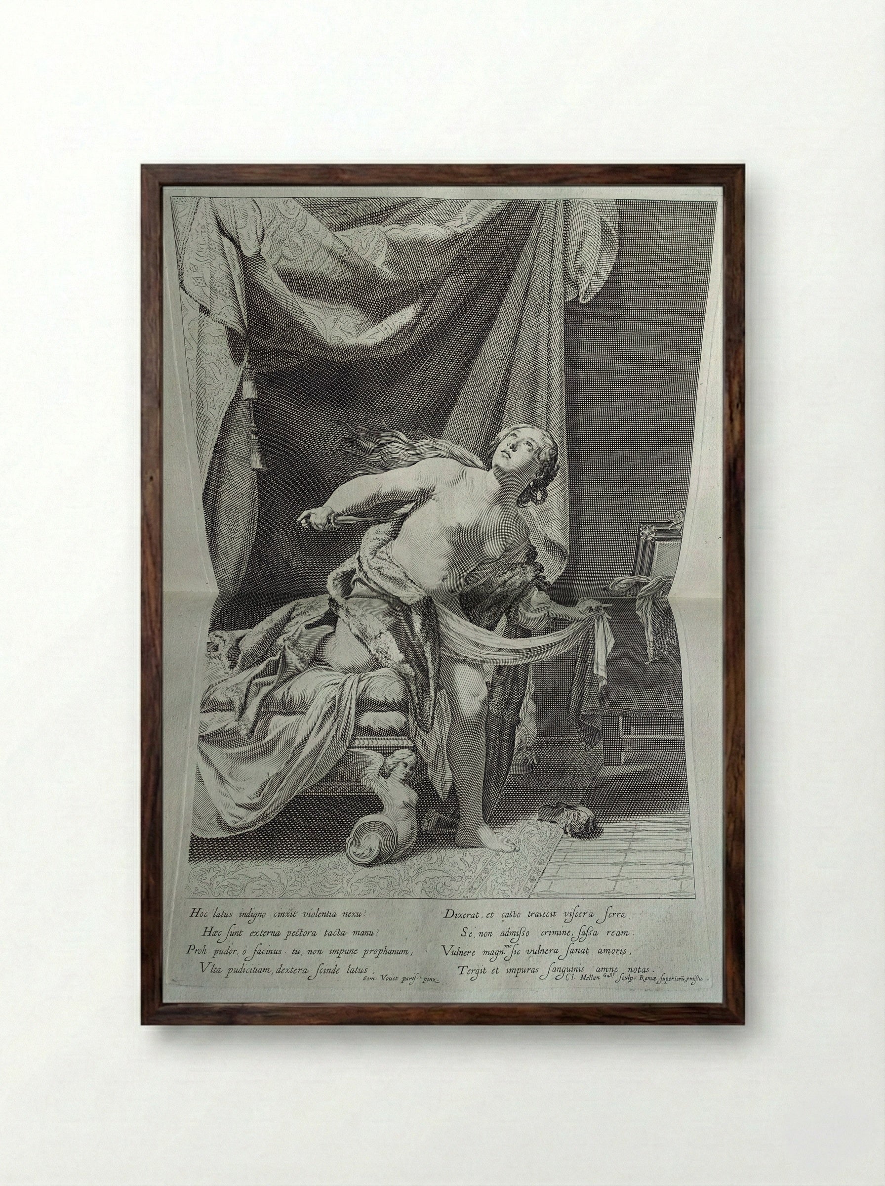 Suicide of Lucretia - Claude Mellan - Framed Print Dark Wood