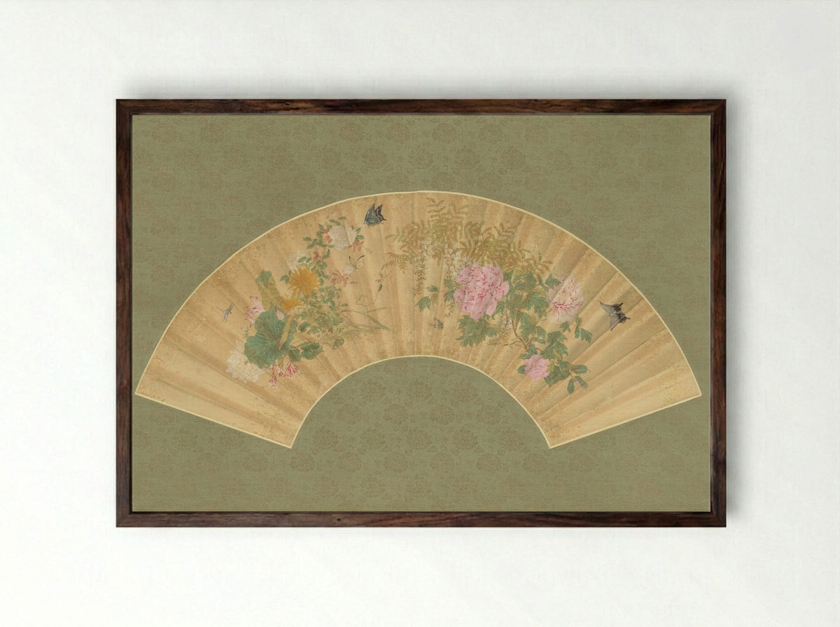 Summer Flowers - Katsushika Isai - Framed Print Dark Wood