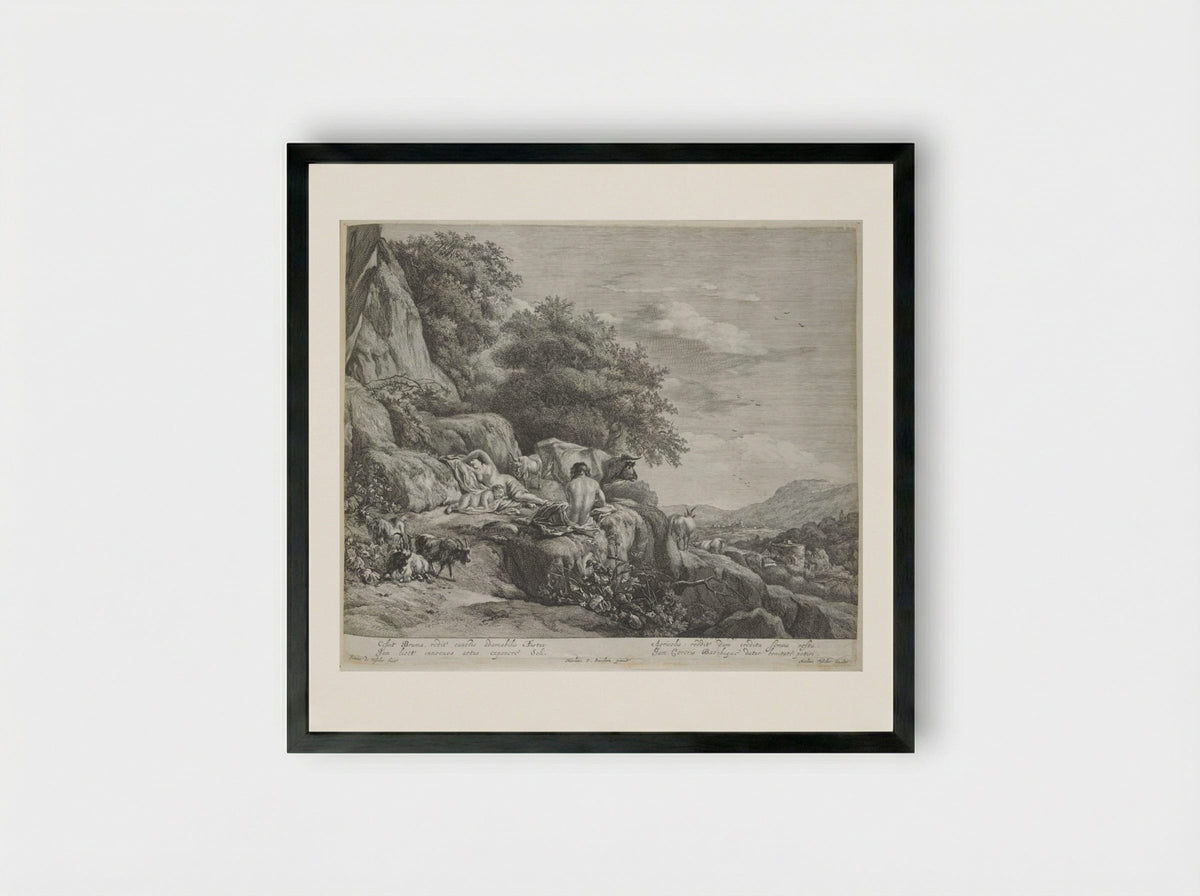 Summer Landscape with the Child Jupiter - Johannes Visscher - Framed Print Black