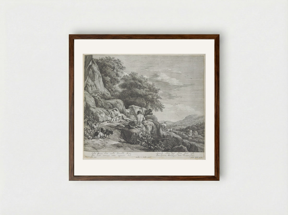 Summer Landscape with the Child Jupiter - Johannes Visscher - Framed Print Dark Wood
