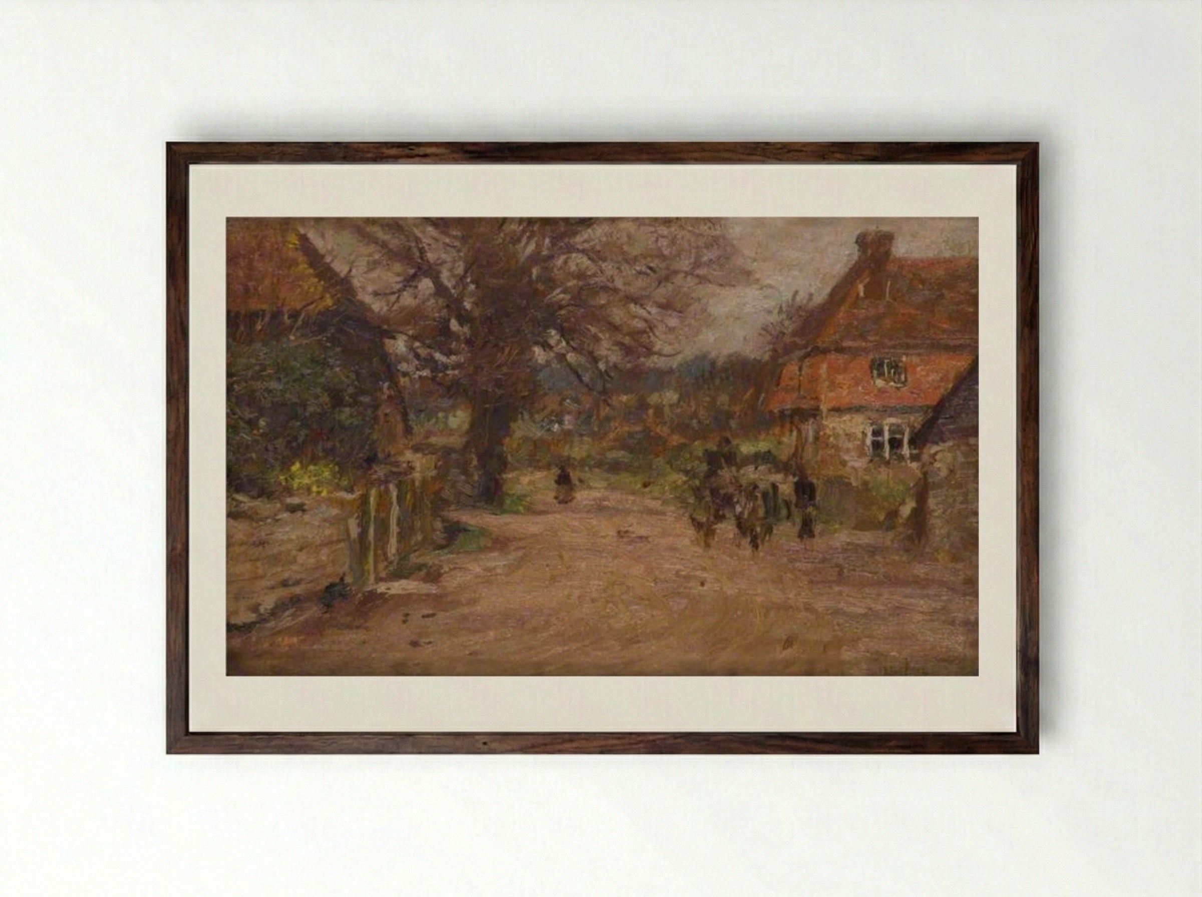 Summer, the Village Road - James Charles - Framed Print Dark Wood