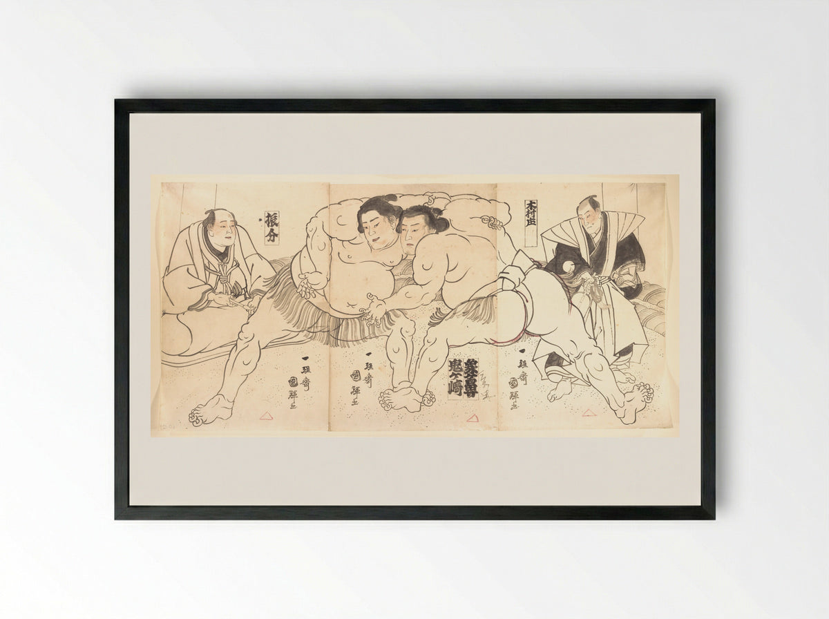 Sumo Wrestling - Utagawa Kuniteru - Framed Print Black