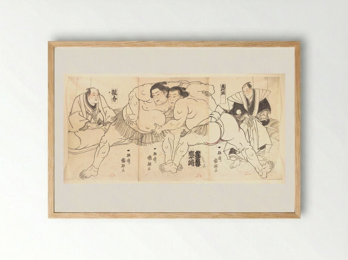 Sumo Wrestling - Utagawa Kuniteru - Framed Print Wood