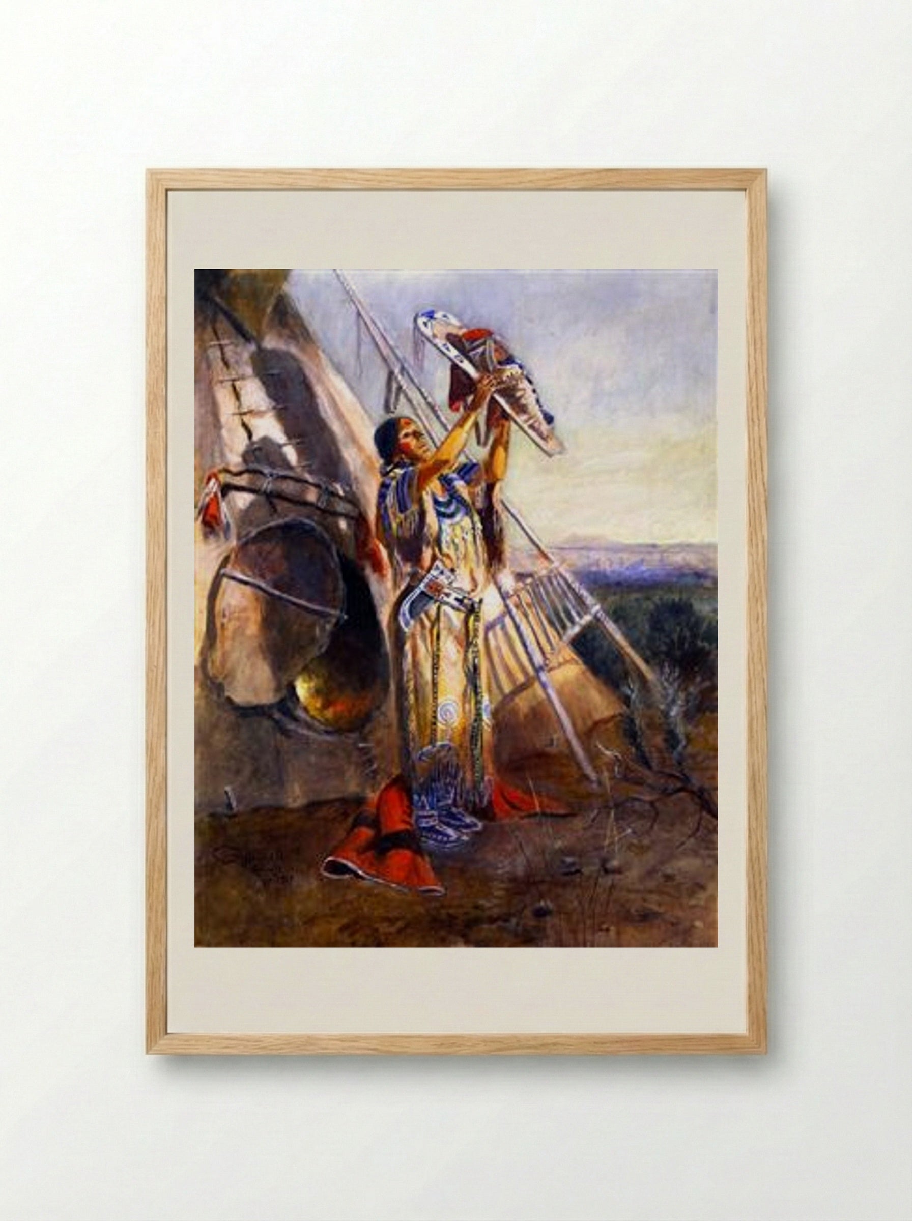 Sun Worship in Montana - Charles M. Russell - Framed Print Wood