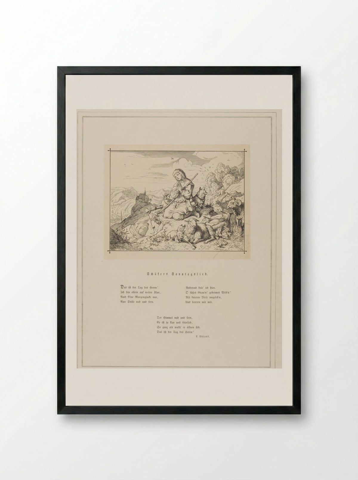 Sunday Song of the Shepherd - Adrian Ludwig Richter - Framed Print Black