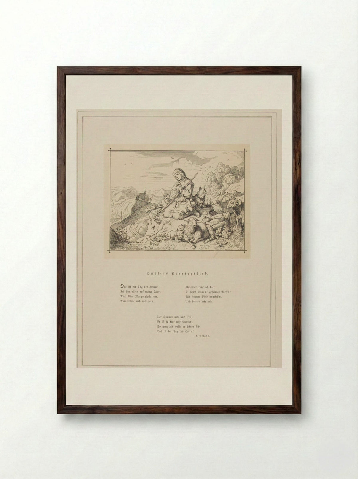 Sunday Song of the Shepherd - Adrian Ludwig Richter - Framed Print Dark Wood