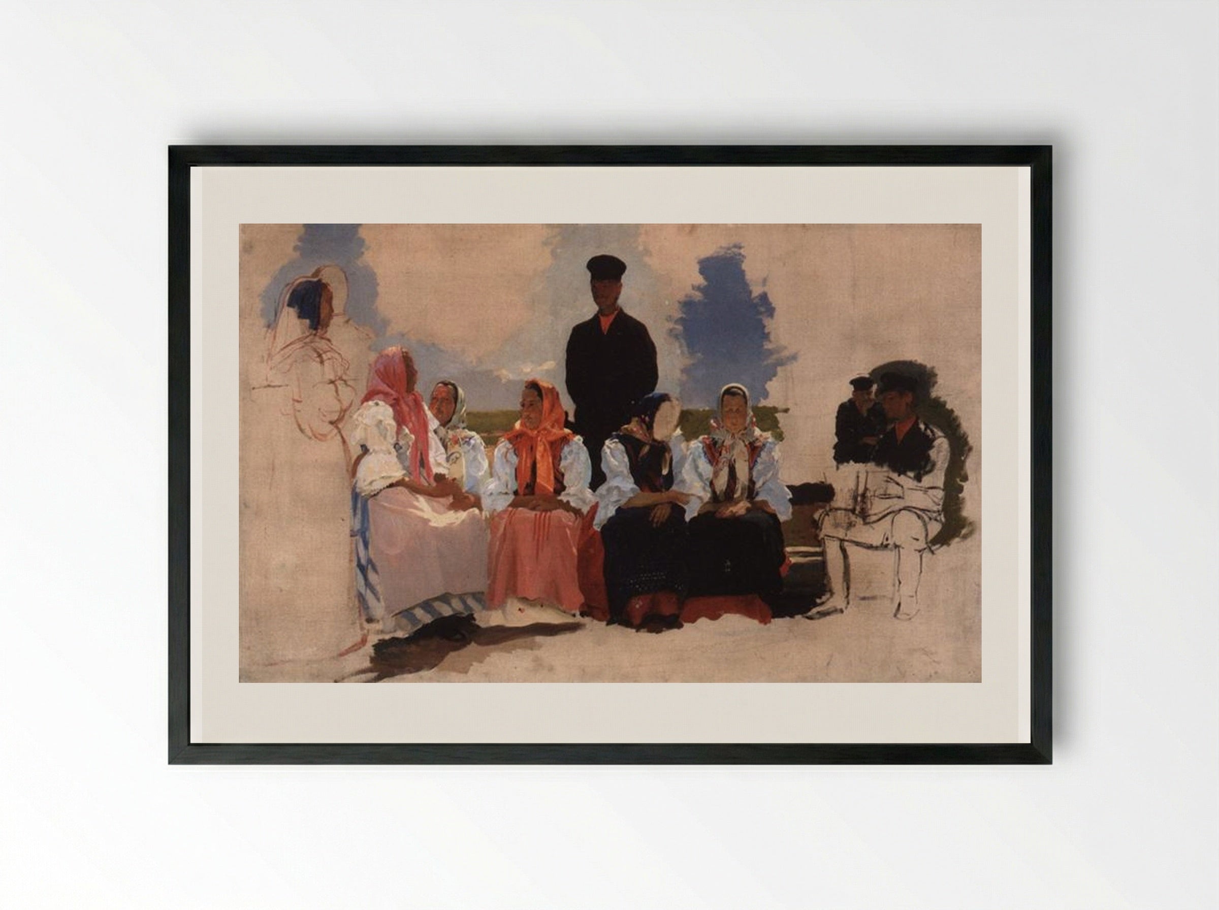 Sunday in the Village - Andrei Ryabushkin - Framed Print Black