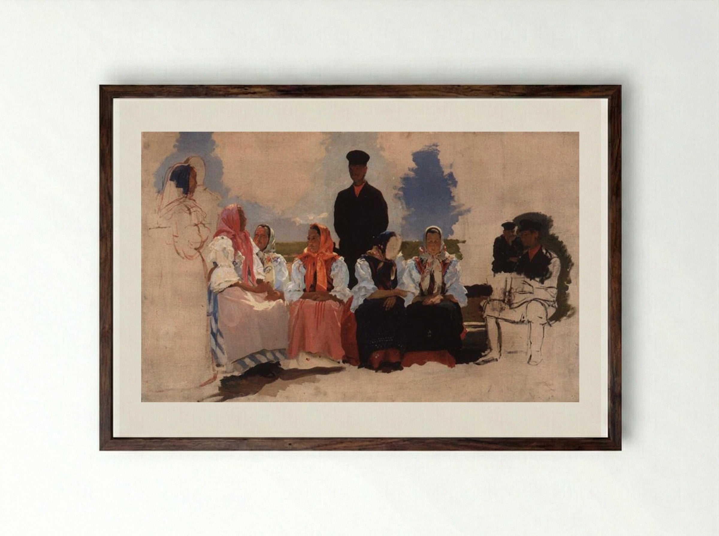 Sunday in the Village - Andrei Ryabushkin - Framed Print Dark Wood