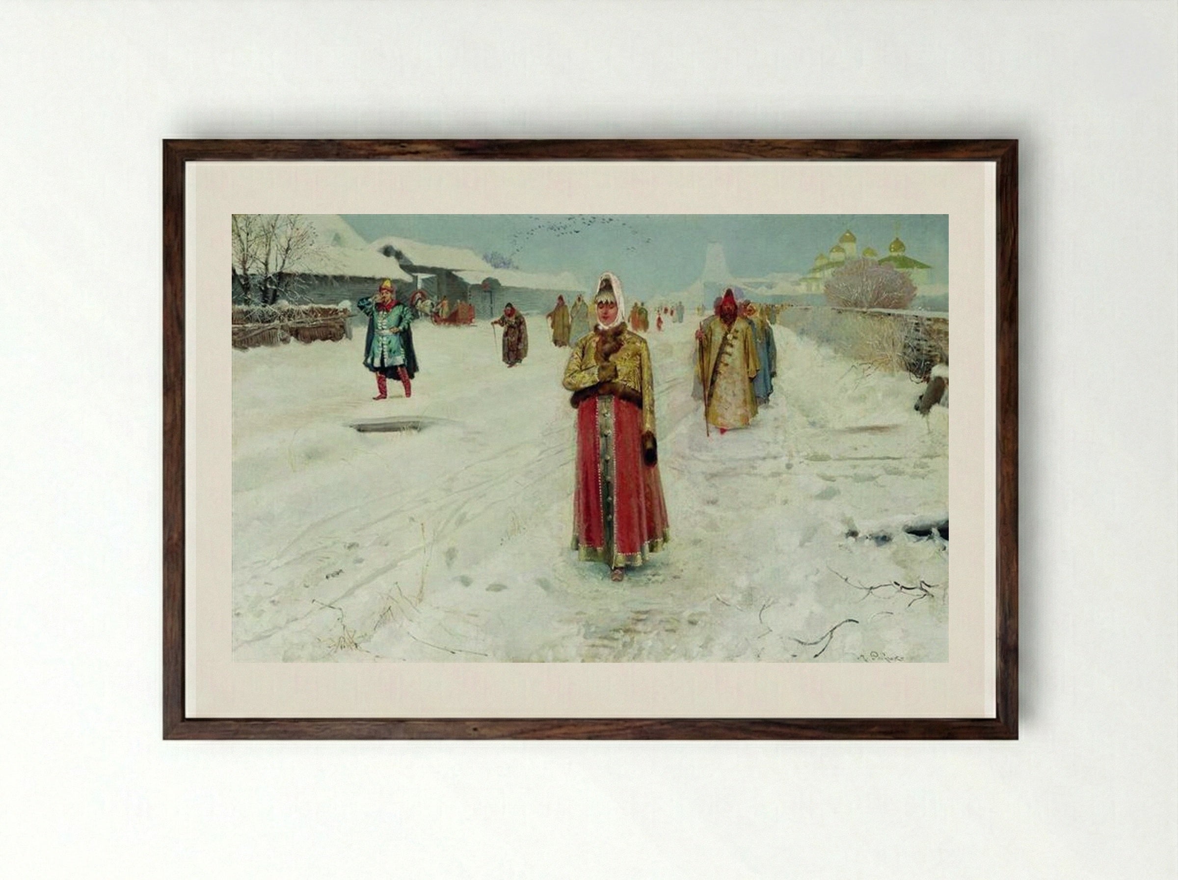 Sunday - Andrei Ryabushkin - Framed Print Dark Wood