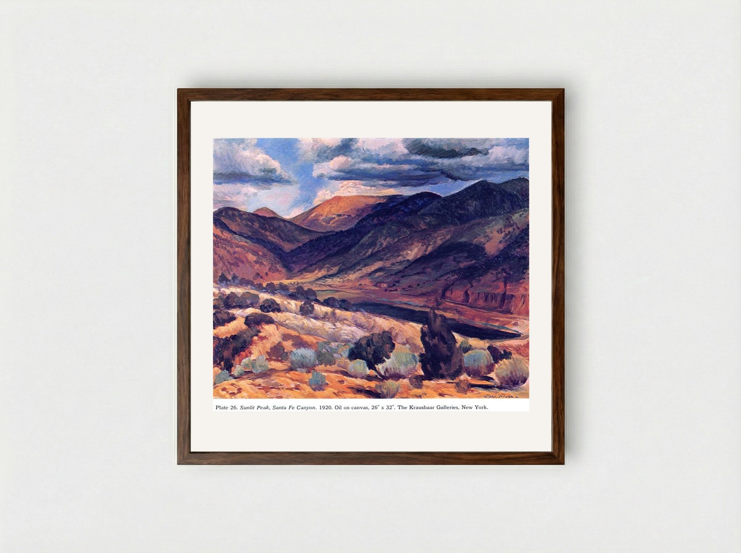 Sunlit Peak, Santa Fe Canyon - John French Sloan - Framed Print Dark Wood