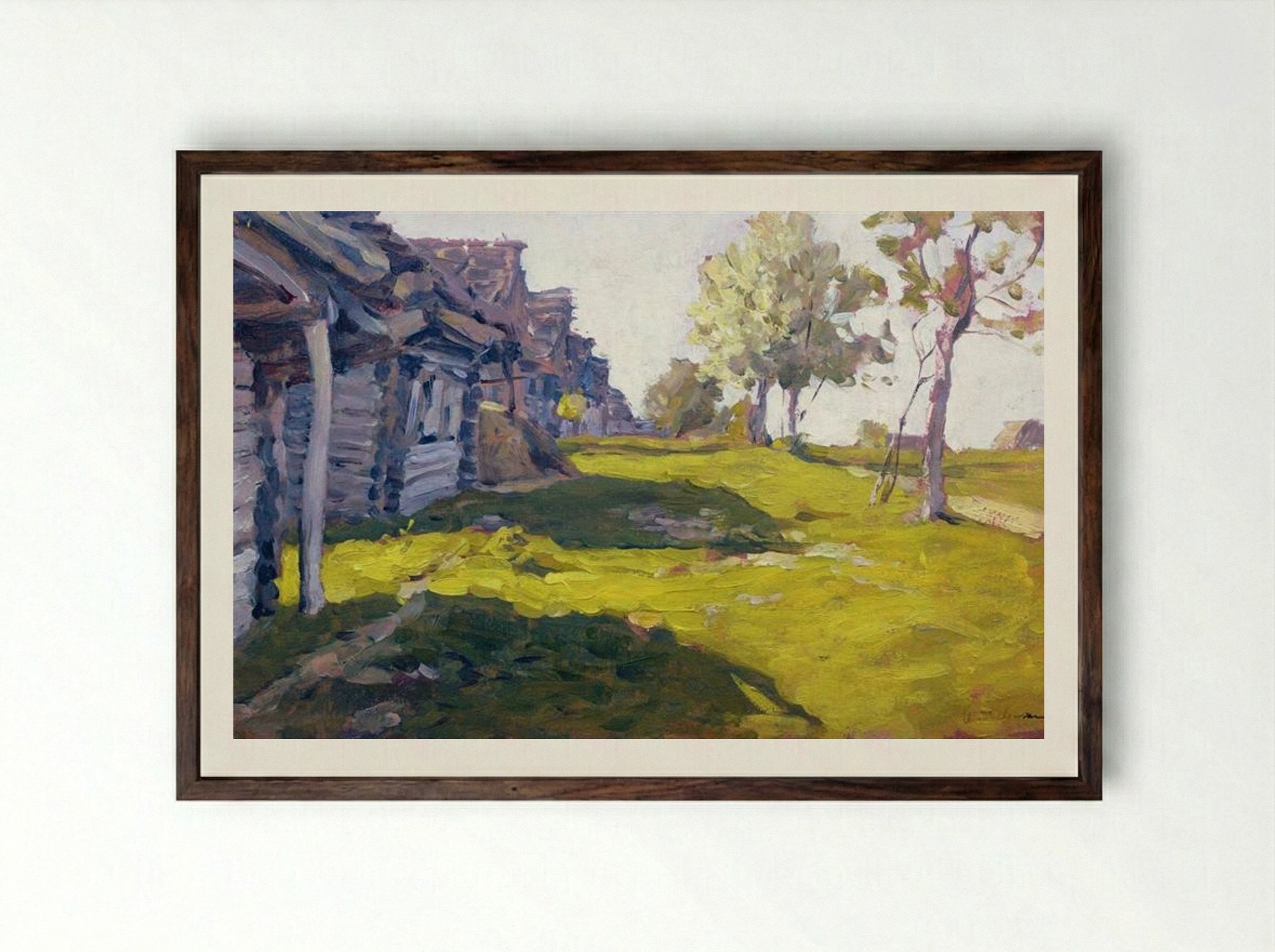 Sunny Day. A Village - Isaac Levitan - Framed Print Dark Wood