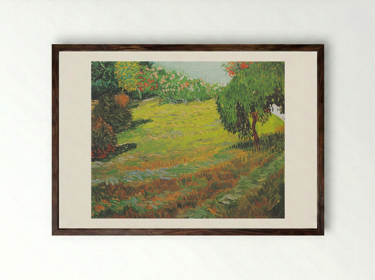 Sunny Lawn in a Public Park - Vincent van Gogh - Framed Print Dark Wood