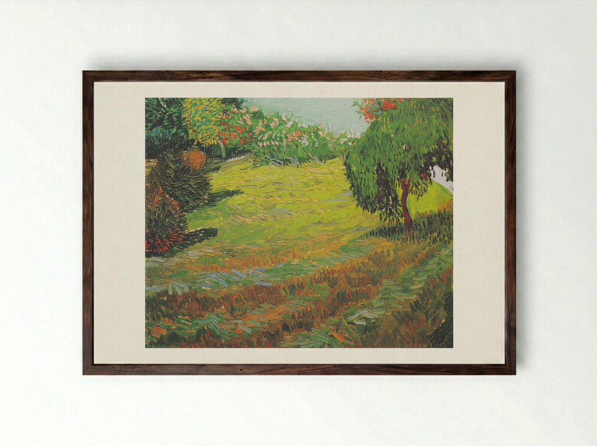 Sunny Lawn in a Public Park - Vincent van Gogh - Framed Print Dark Wood