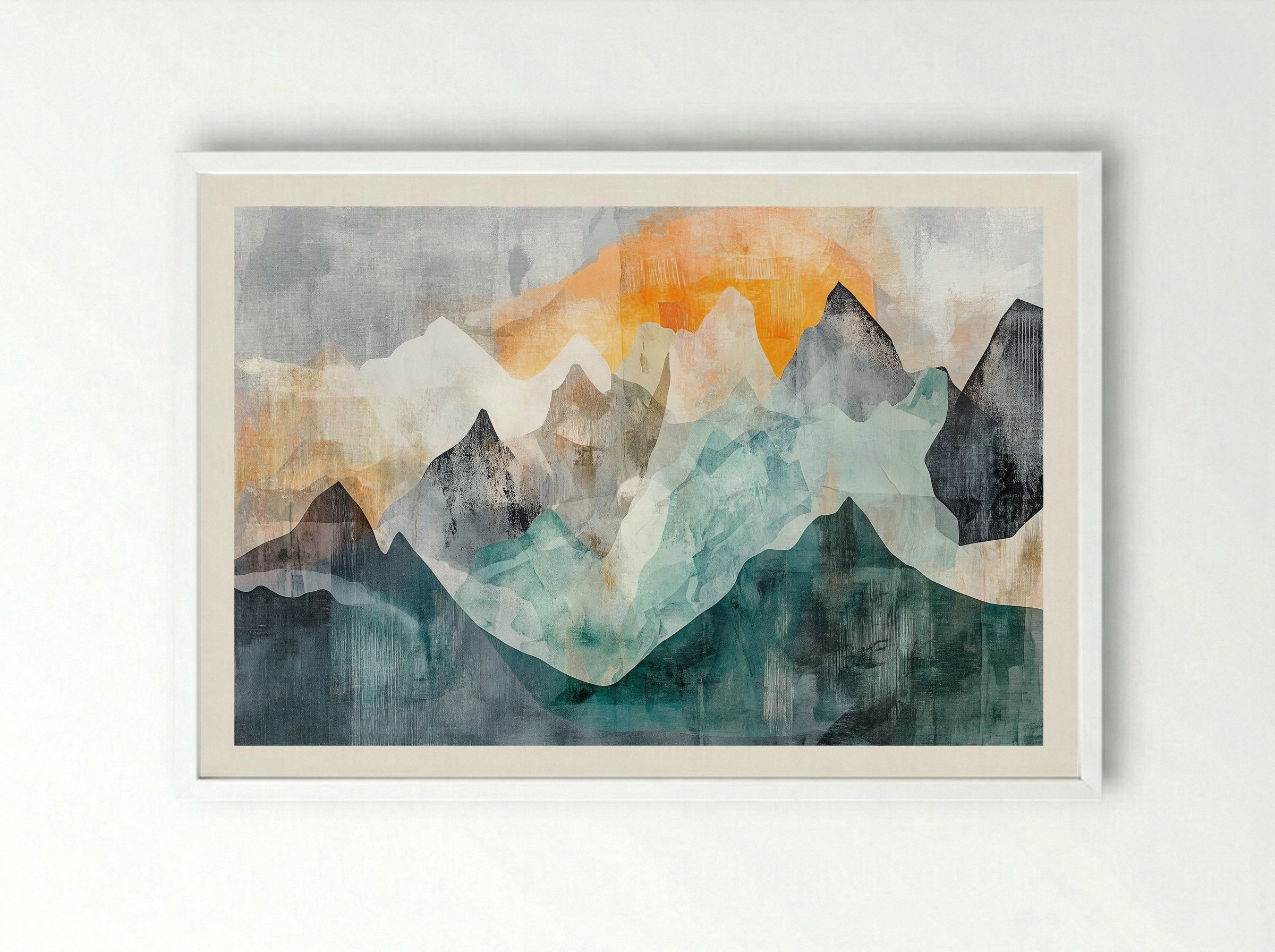 Sunrise Range – Abstract Mountain Landscape (Triptych 1 of 3) - Framed Print White