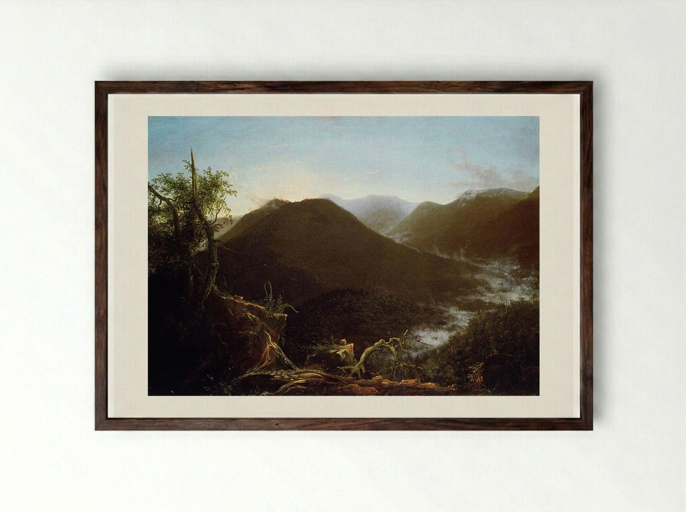 Sunrise in the Catskill Mountains - Thomas Cole - Framed Print Dark Wood