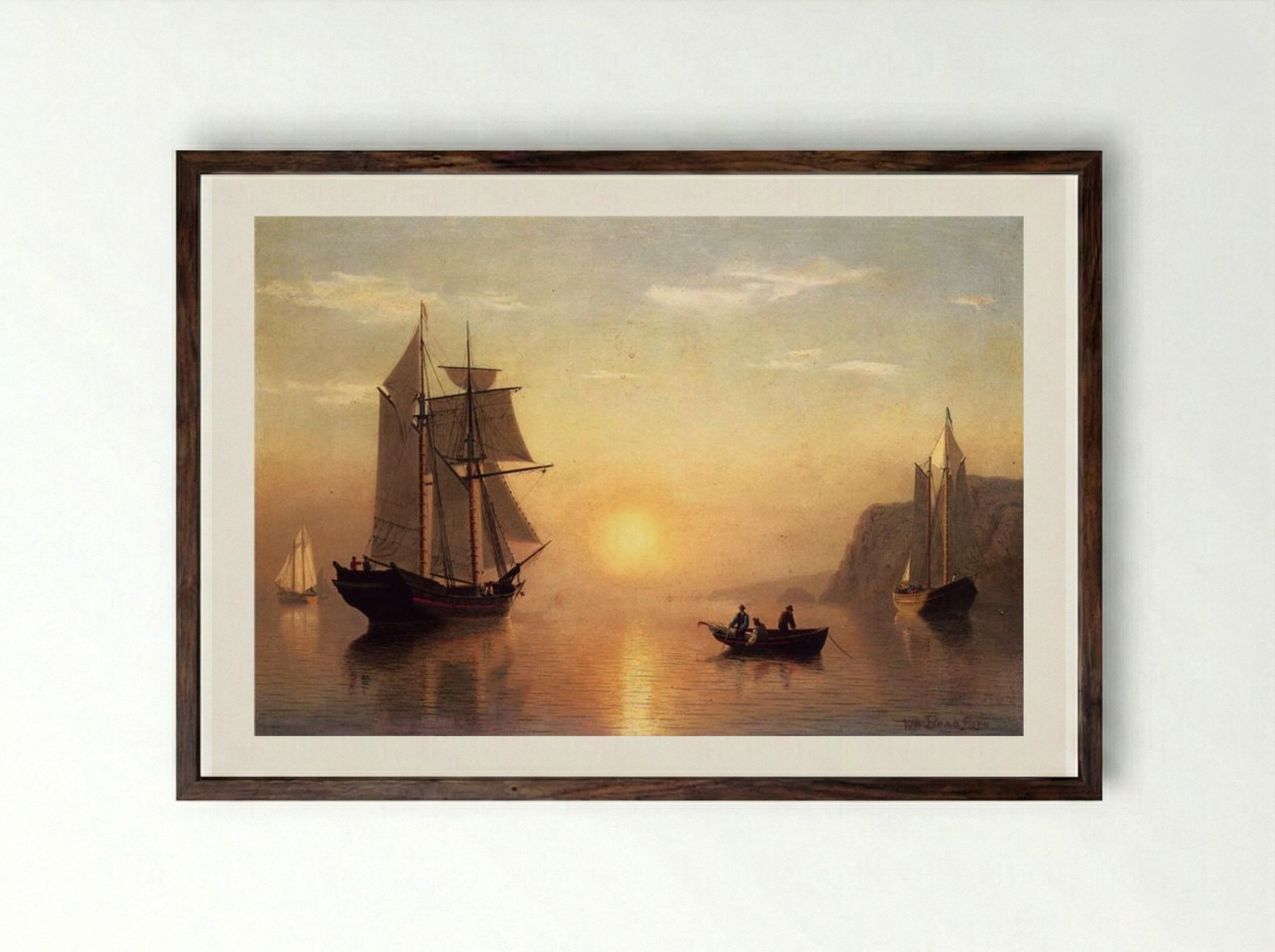 Sunset Calm in the Bay of Fundy - William Bradford - Framed Print Dark Wood