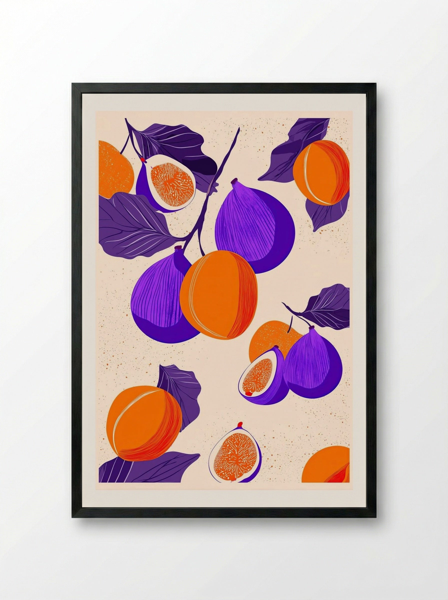 Sunset Harvest – Colourful Fig and Apricot Art Print.png - Framed Print Black
