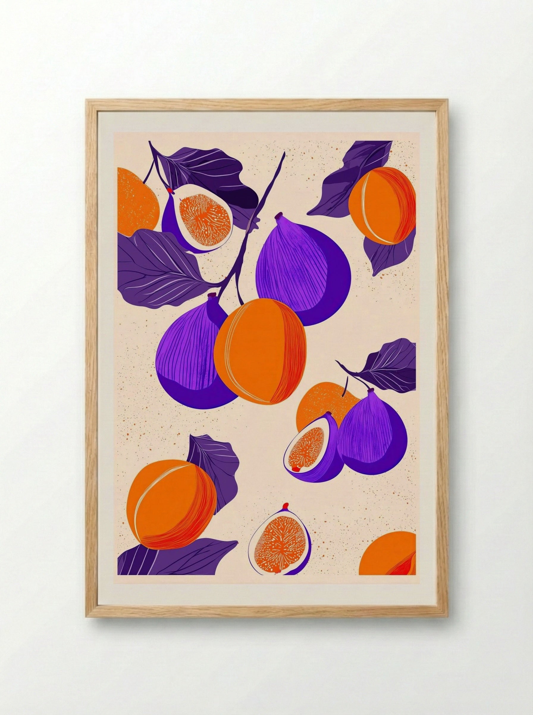 Sunset Harvest – Colourful Fig and Apricot Art Print.png - Framed Print Wood
