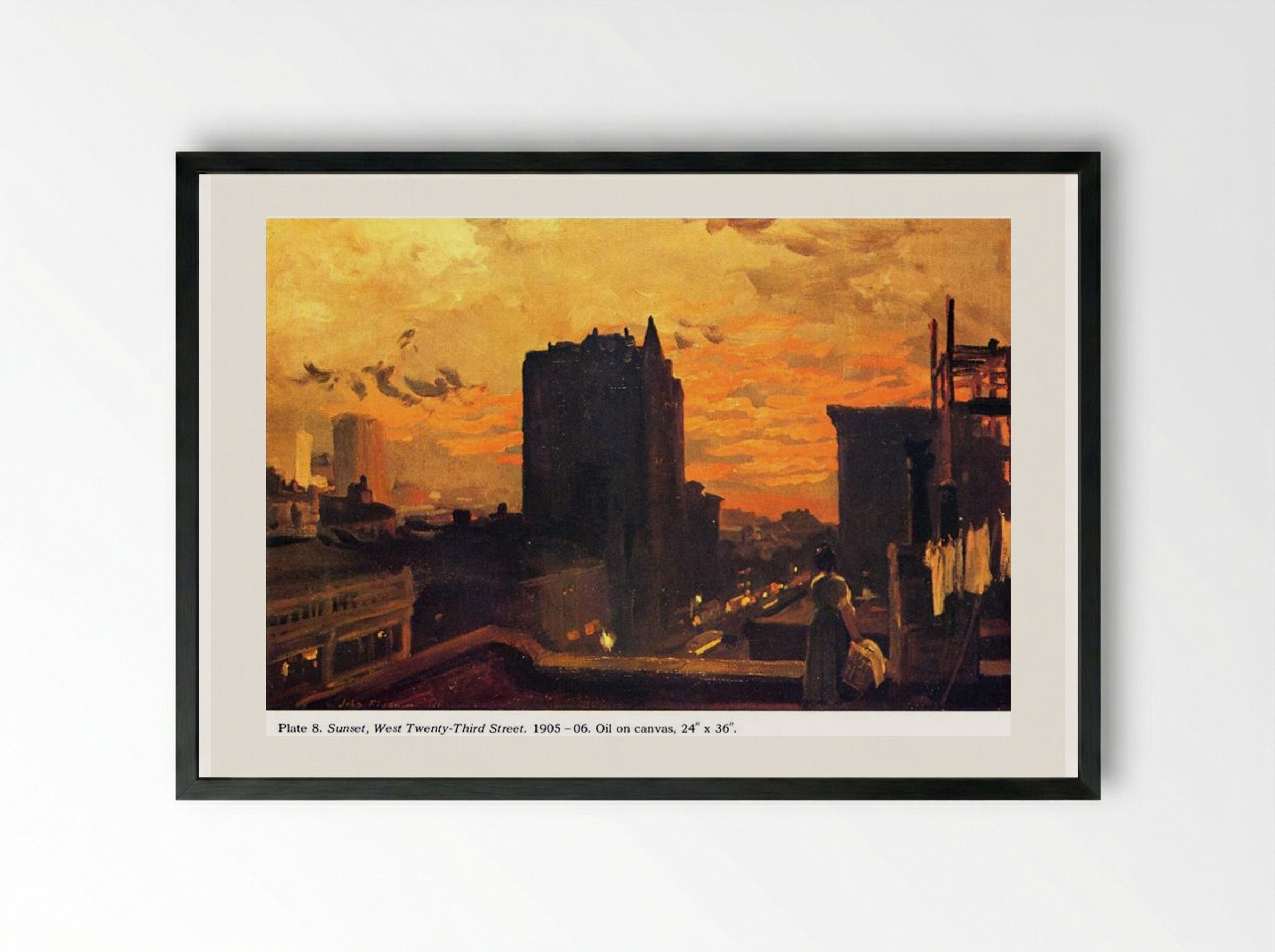 Sunset, West Twenty-Third Street - John French Sloan - Framed Print Black