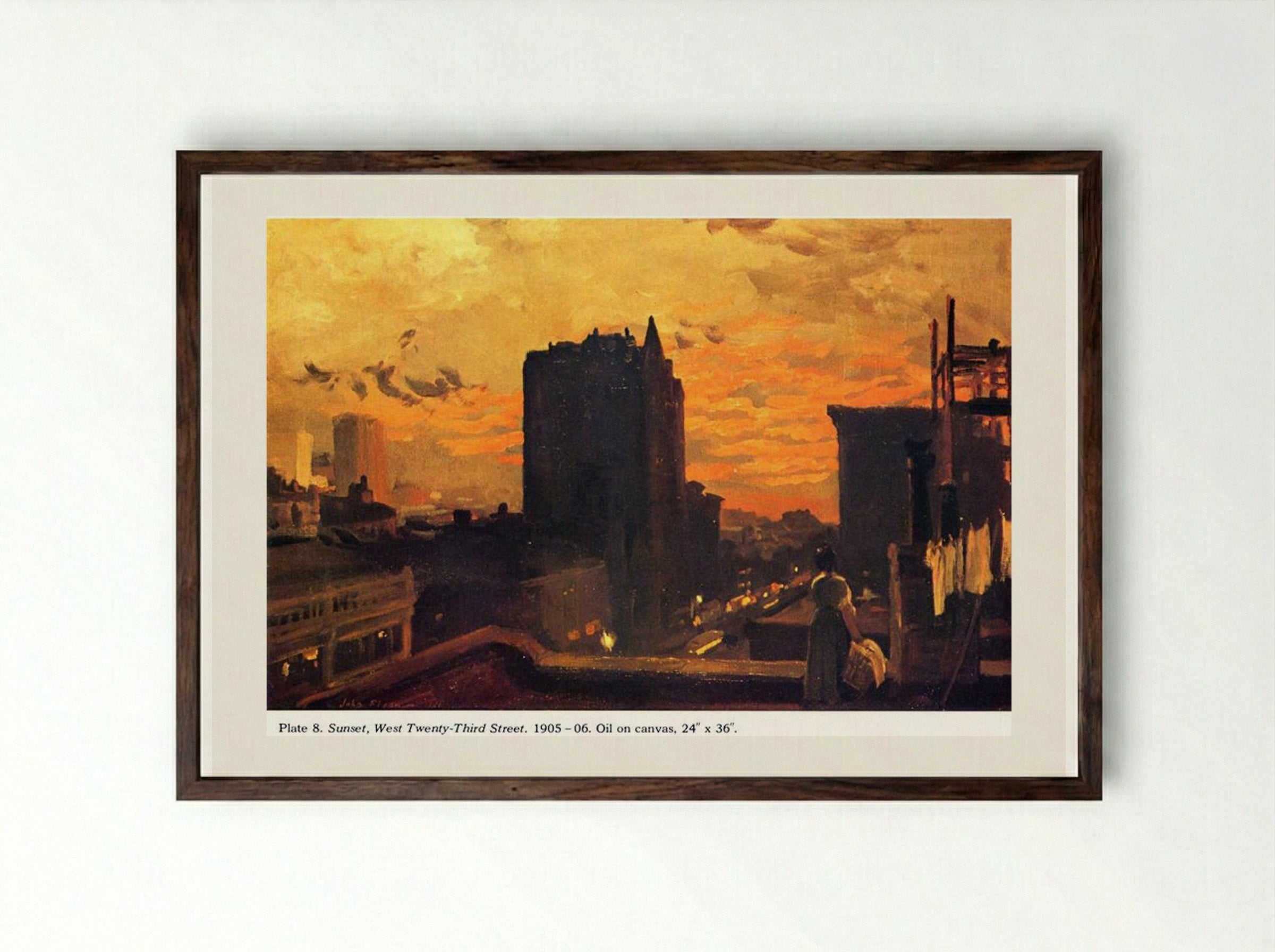 Sunset, West Twenty-Third Street - John French Sloan - Framed Print Dark Wood