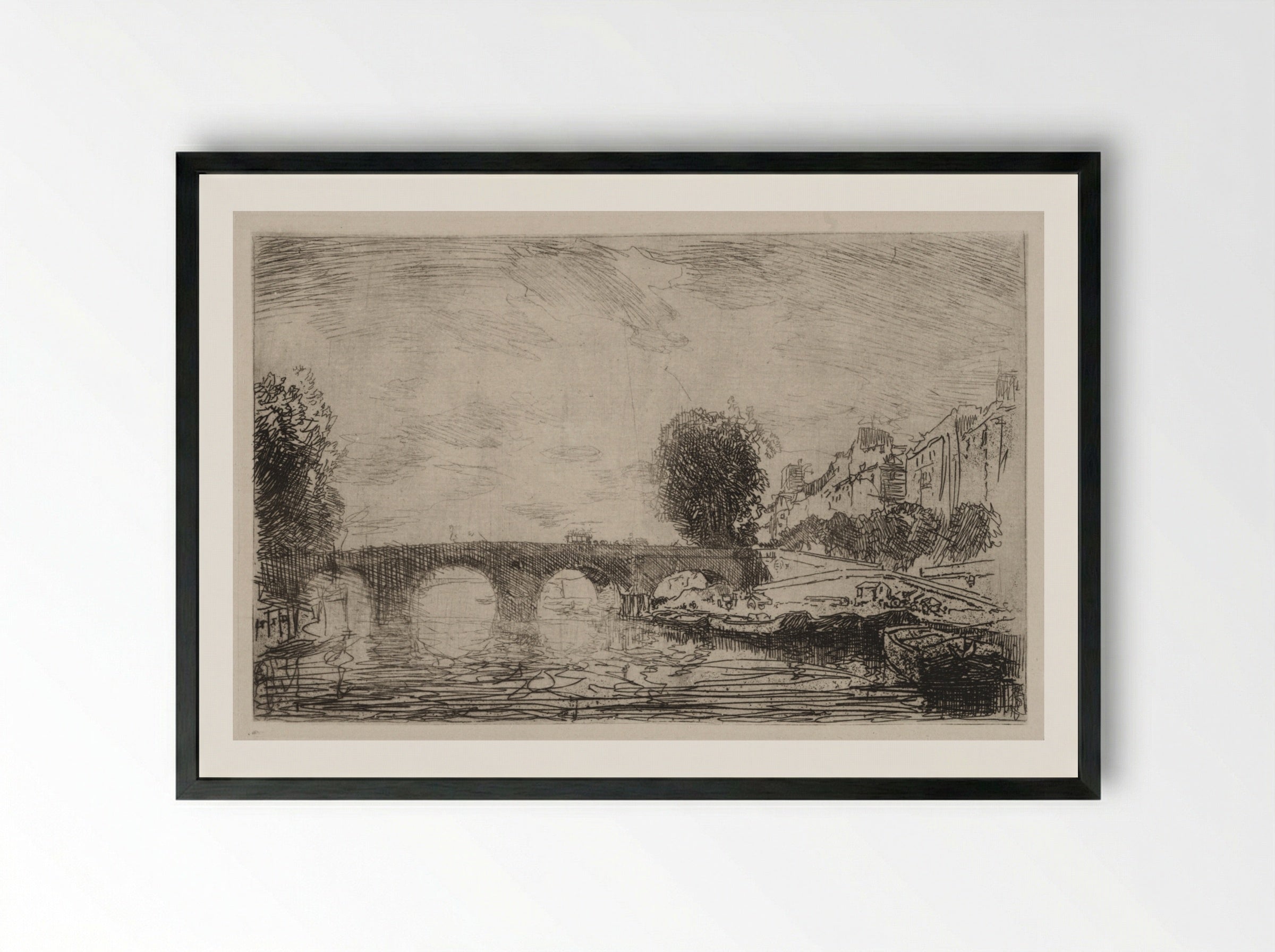 Sunset at Pont Marie - Auguste Louis Lepère - Framed Print Black