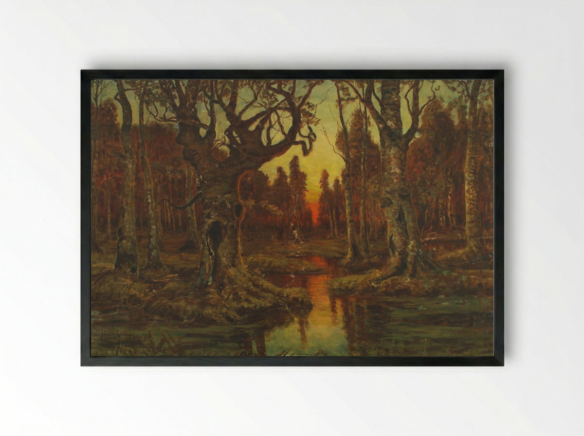 Sunset in a Swamp - Julius Sergius von Klever - Framed Print Black