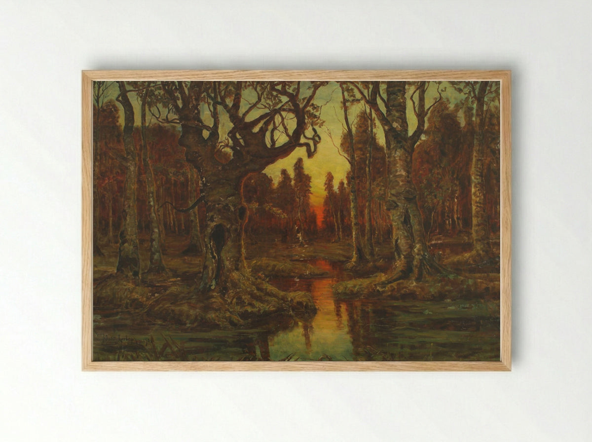 Sunset in a Swamp - Julius Sergius von Klever - Framed Print Wood