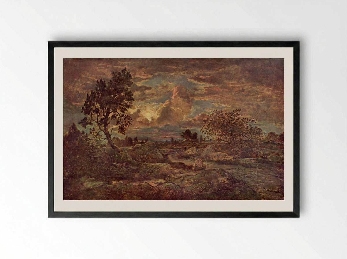 Sunset near Arbonne - Théodore Rousseau - Framed Print Black