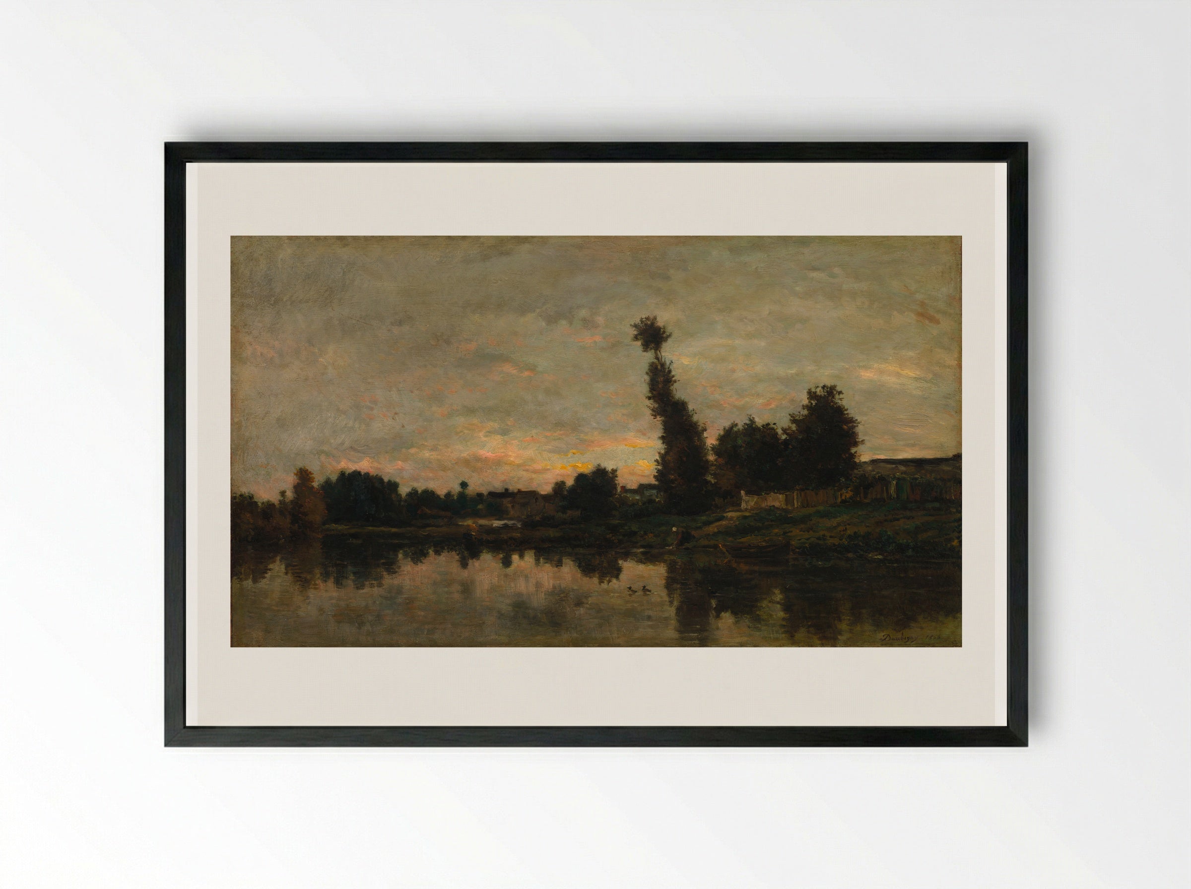 Sunset on the Oise - Charles-Francois Daubigny - Framed Print Black