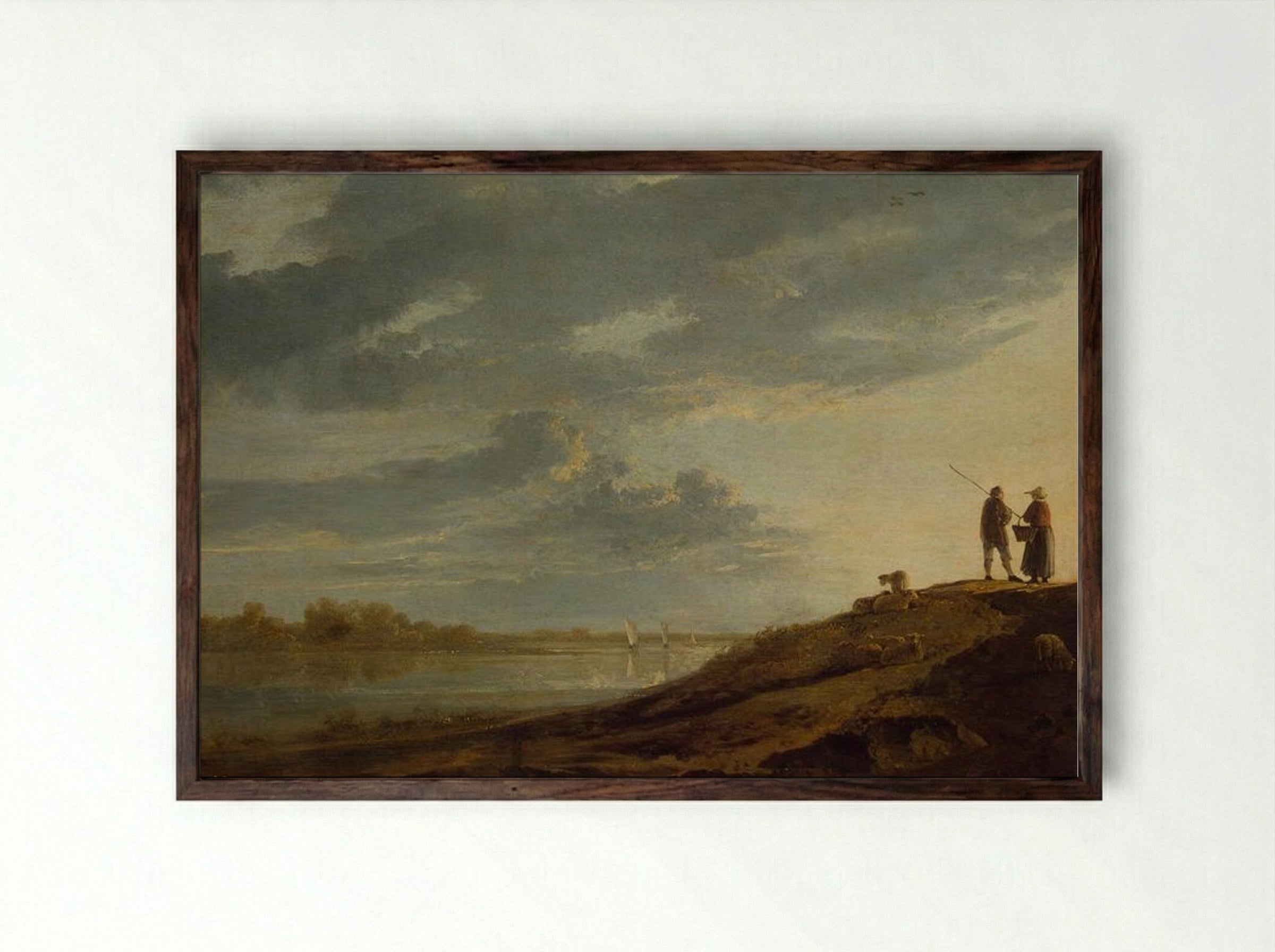 Sunset over the River - Aelbert Cuyp - Framed Print Dark Wood