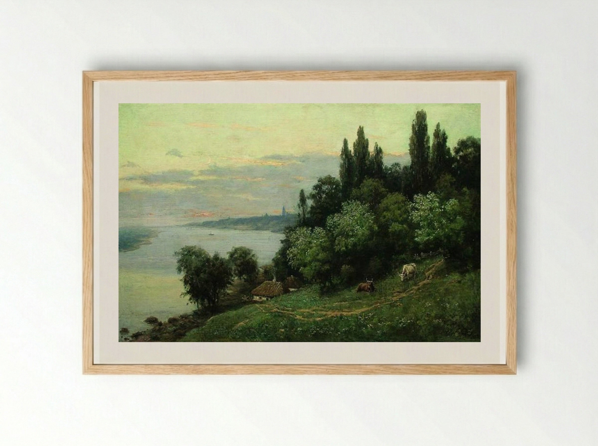 Sunset over the river - Volodymyr Orlovsky - Framed Print Wood