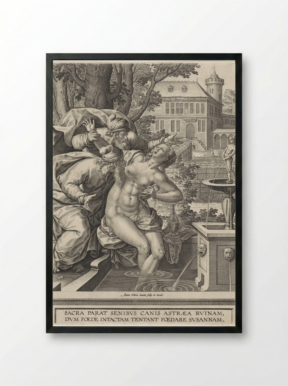 Susanna and the Elders - Anton Wierix II - Framed Print Black